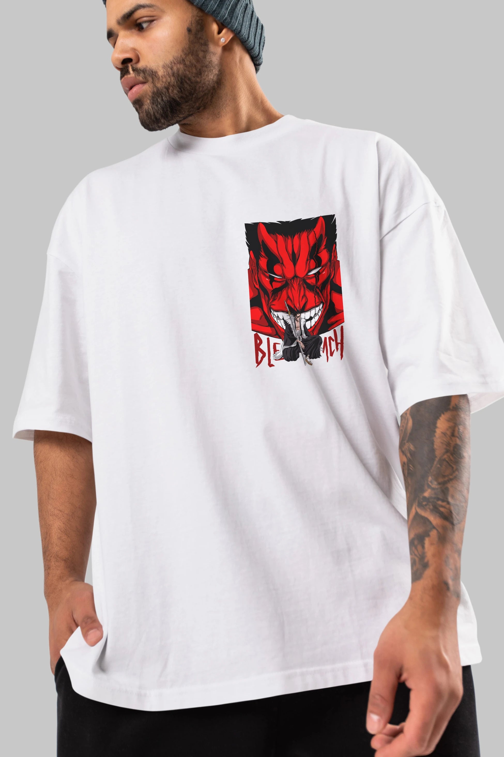 KENPACHI ZARAKI BLEACH Ön Sol Baskılı Oversize t-shirt Erkek Kadın Unisex %100 Pamuk Bisiklet Yaka tişort