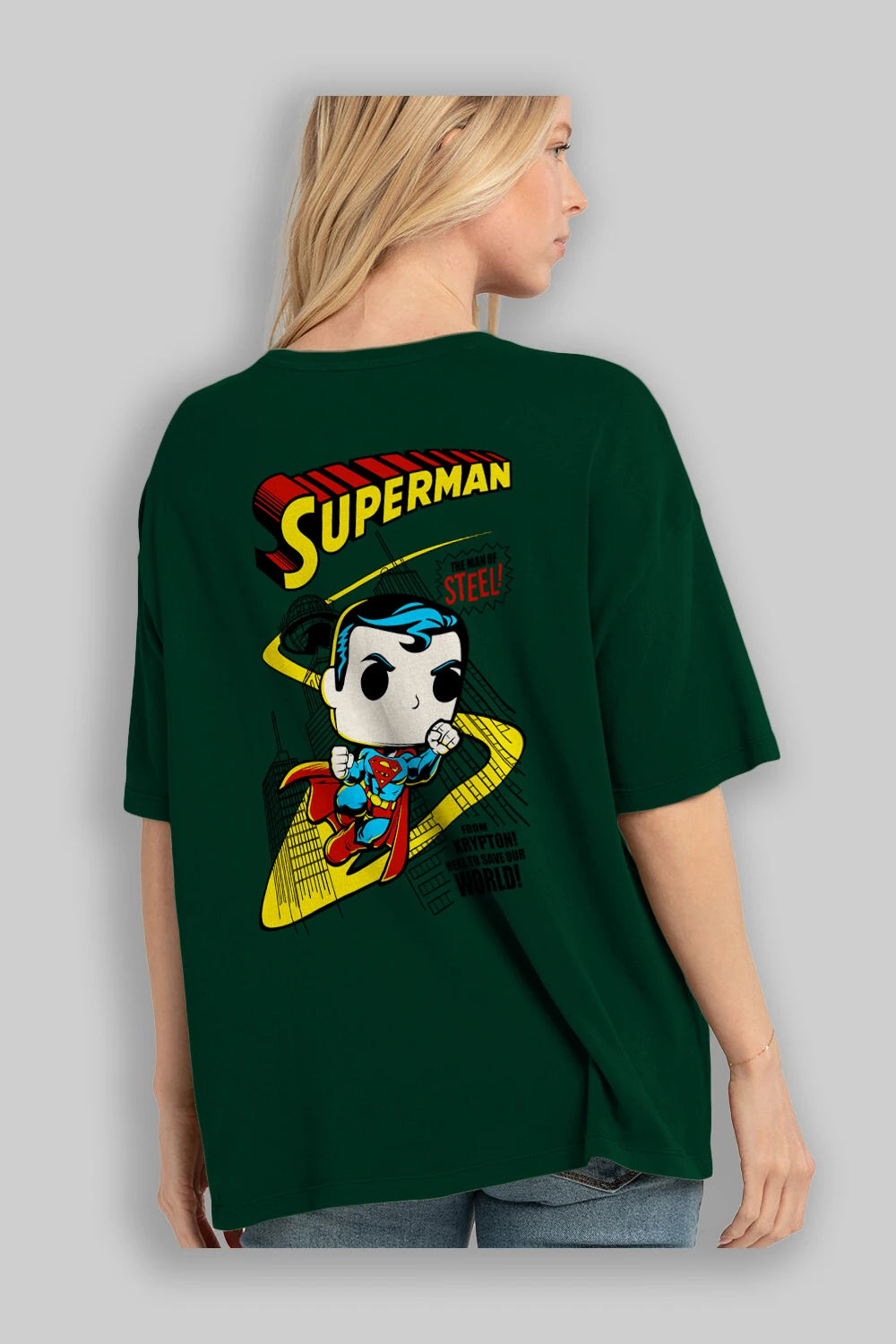 Superman (2) Arka Baskılı Oversize t-shirt Erkek Kadın Unisex %100 Pamuk Bisiklet Yaka tişort