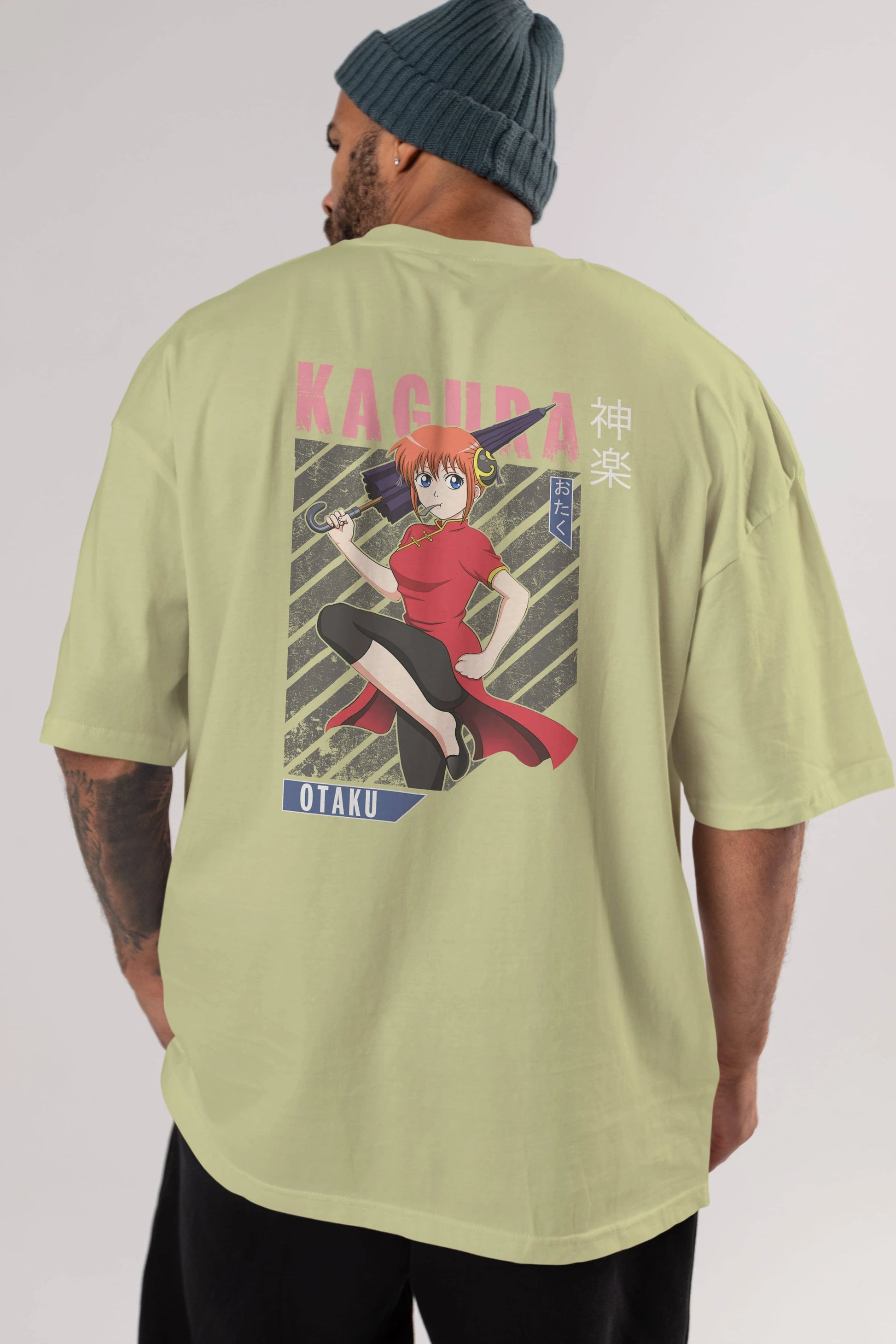 Kagura GINTAMA 1 Anime Arka Baskılı Oversize t-shirt Erkek Kadın Unisex