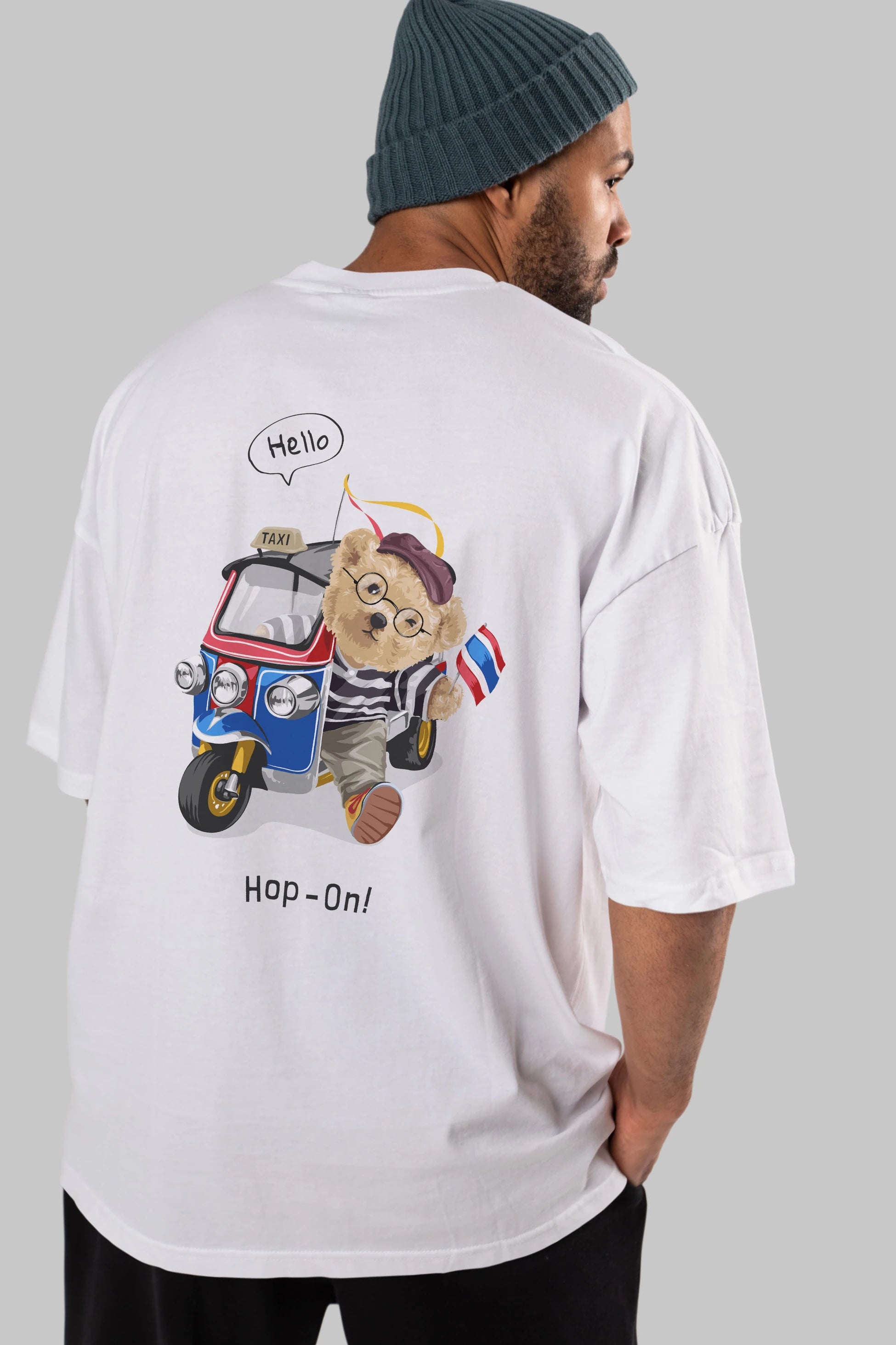 Teddy Bear Hop-On Arka Baskılı Oversize t-shirt Erkek Kadın Unisex %100 Pamuk