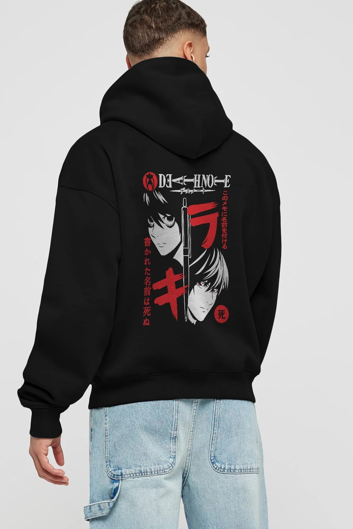DEATHNOTE L vs KIRA Anime Arka Baskılı Hoodie Oversize Kapüşonlu Sweatshirt Erkek Kadın Unisex