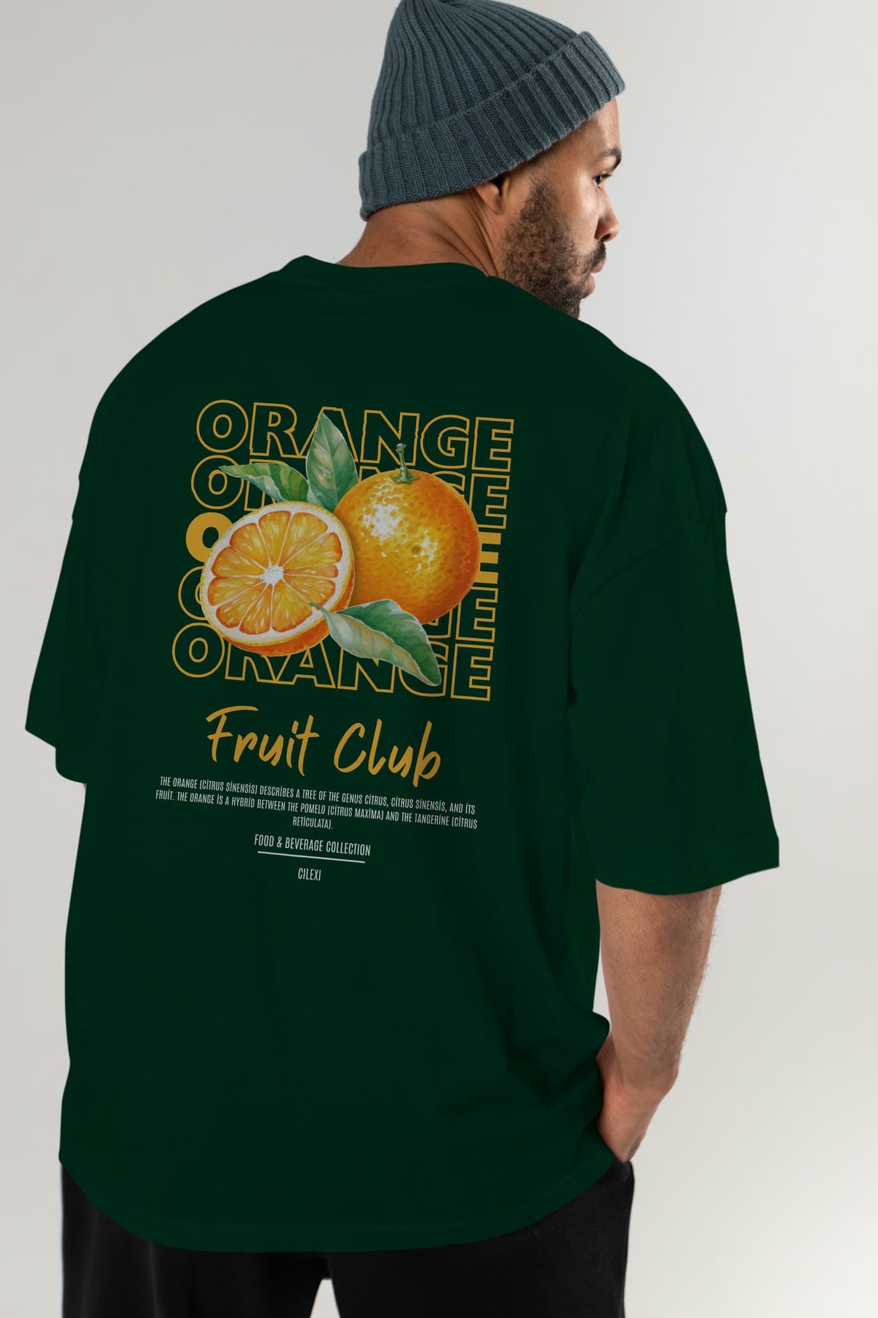 Orange Arka Baskılı Oversize t-shirt Erkek Kadın Pamuk Bisiklet Yaka tişort