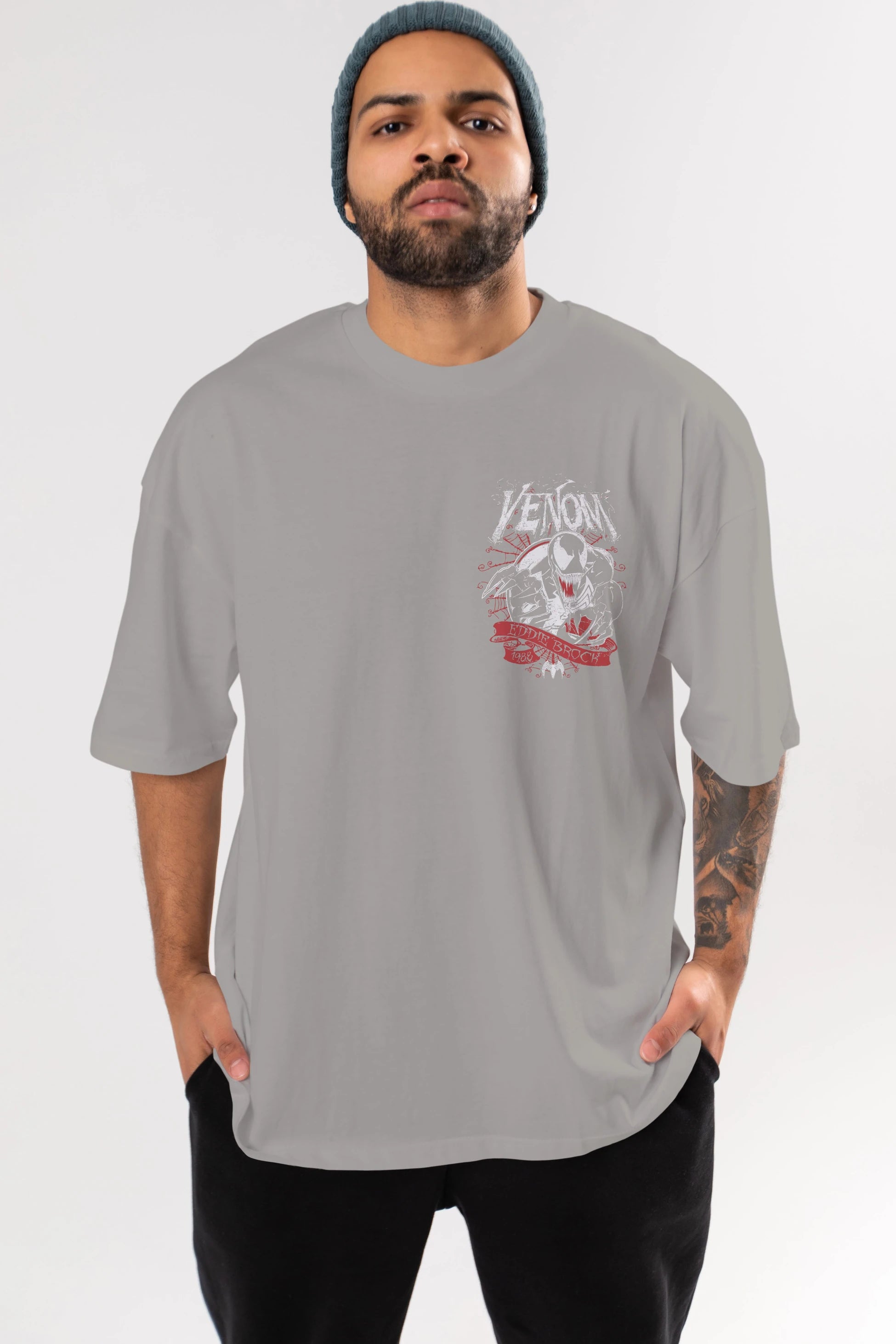 Venom (11) Ön Sol Baskılı Oversize t-shirt Erkek Kadın Unisex %100 Pamuk Bisiklet Yaka tişort