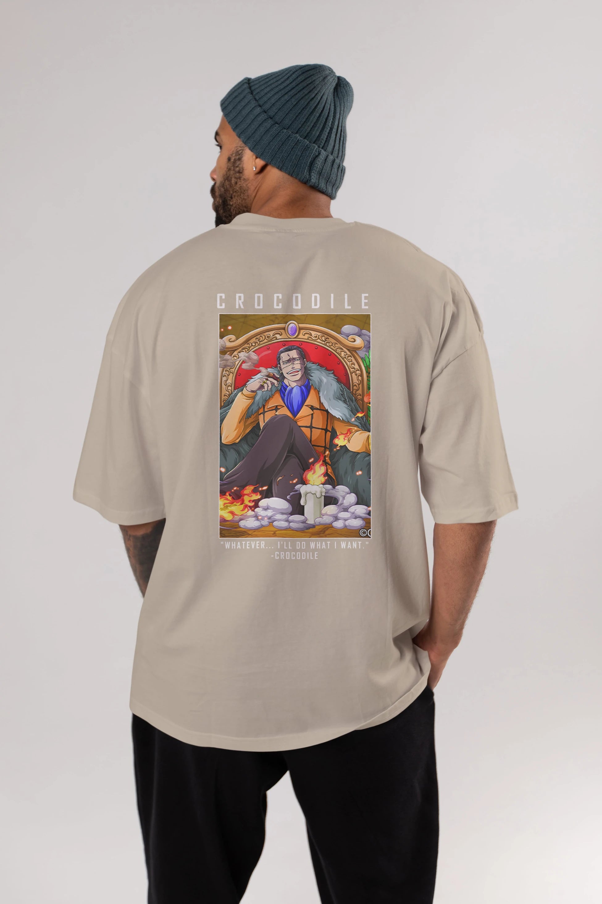 Crocodile Anime Arka Baskılı Oversize t-shirt Erkek Kadın Unisex %100 pamuk tişort