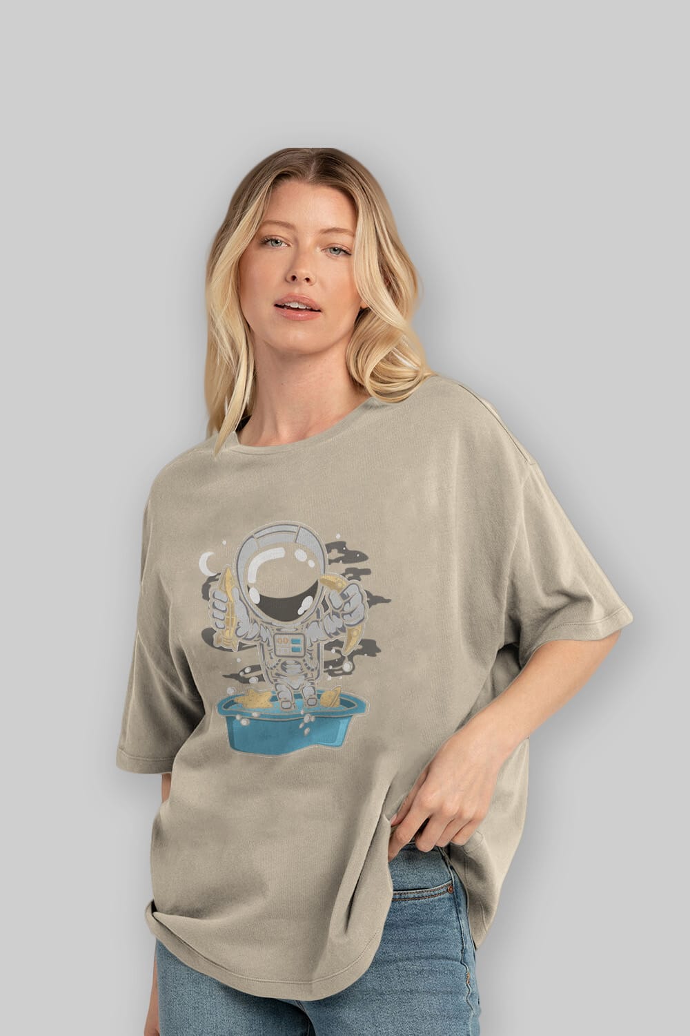 Astronaut Bath Tub Ön Baskılı Oversize t-shirt Erkek Kadın Unisex