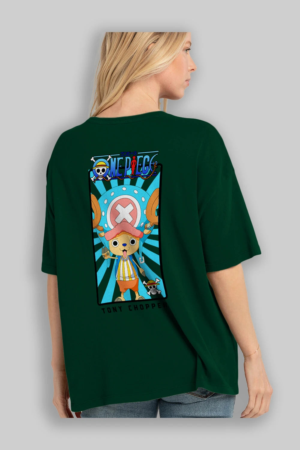 Chopper Anime Arka Baskılı Oversize t-shirt Erkek Kadın Unisex %100 pamuk tişort