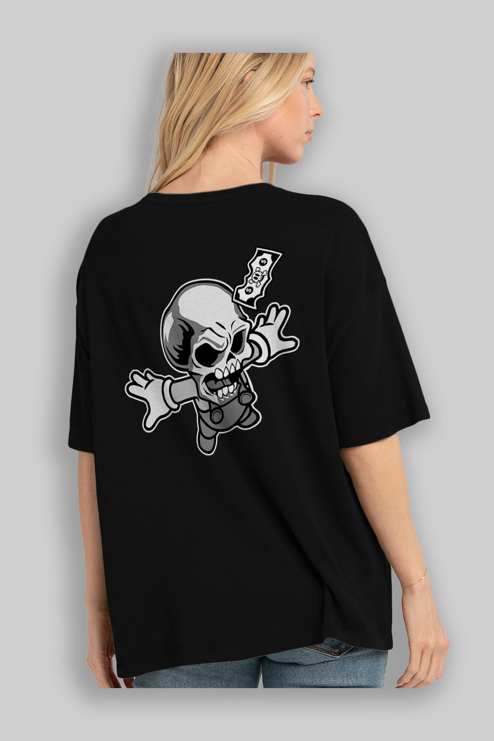 Skull Drowning Arka Baskılı Oversize t-shirt Erkek Kadın Unisex %100 Pamuk tişort