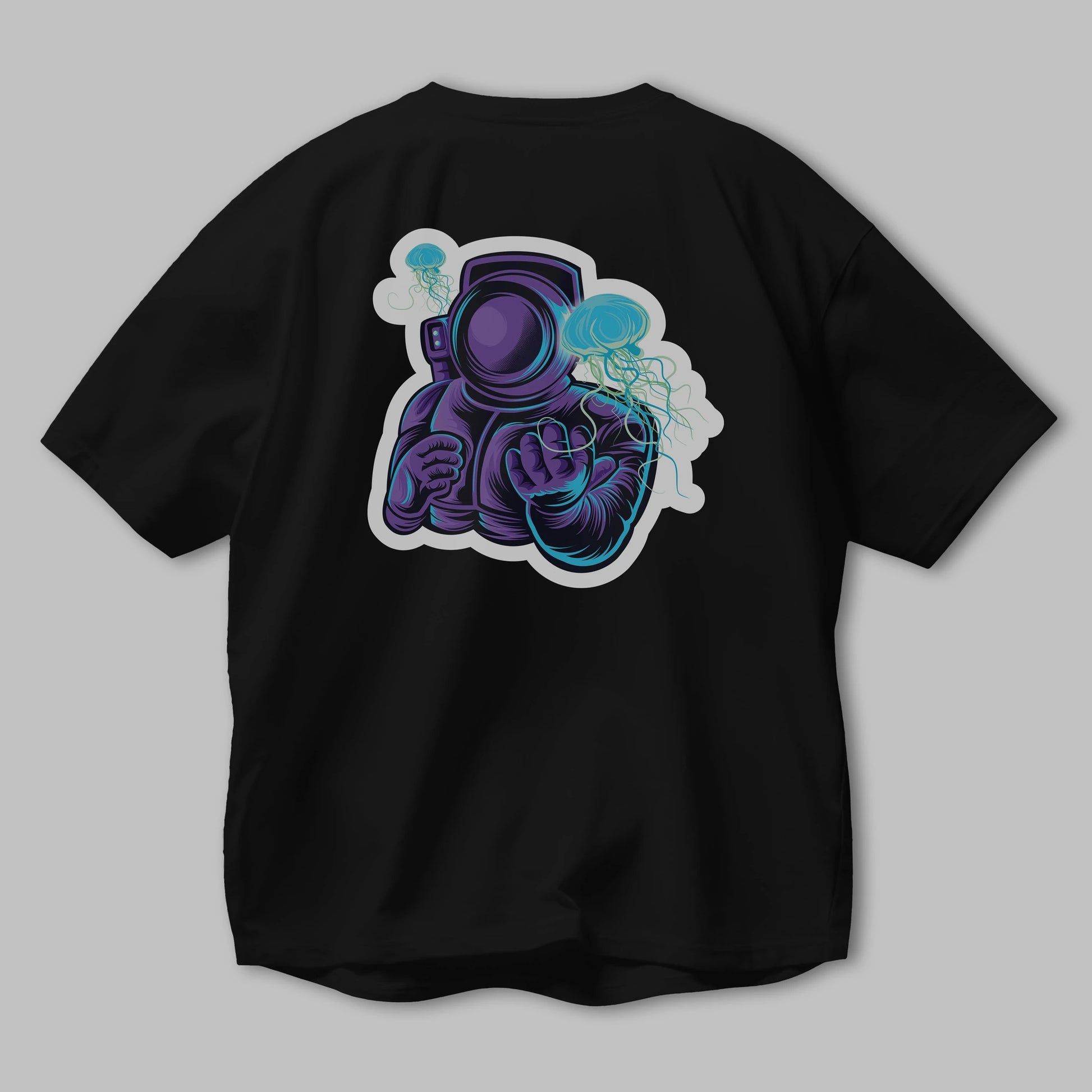 Astronaut and Jellyfish Sticker Arka Baskılı Oversize t-shirt Erkek Kadın Unisex
