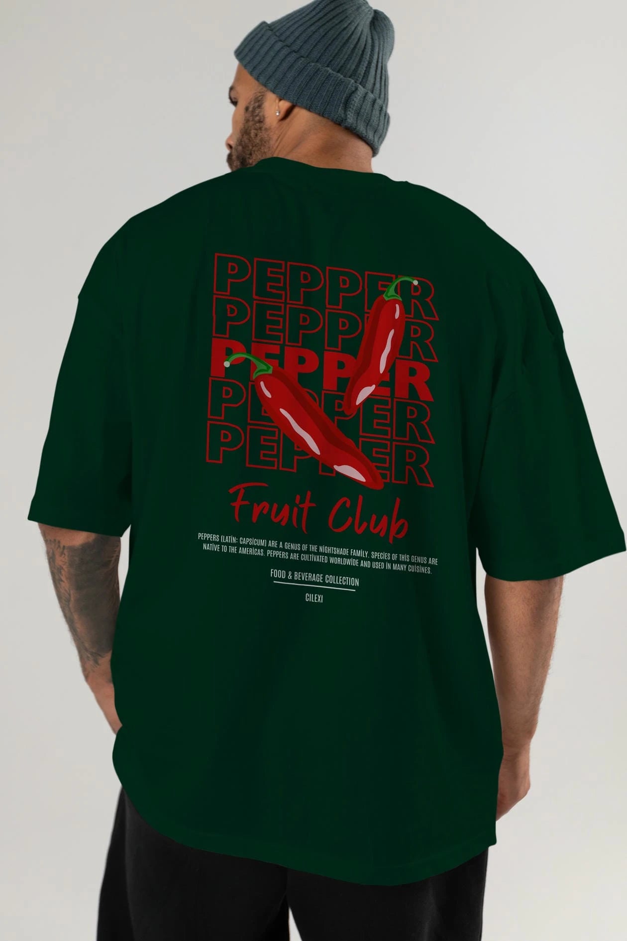 Pepper Arka Baskılı Oversize t-shirt Erkek Kadın Pamuk Bisiklet Yaka tişort