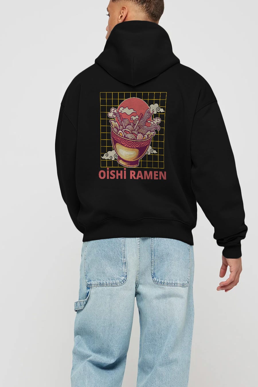 Oishi Ramen Yazılı Arka Baskılı Oversize Hoodie Kapüşonlu Sweatshirt Erkek Kadın Unisex