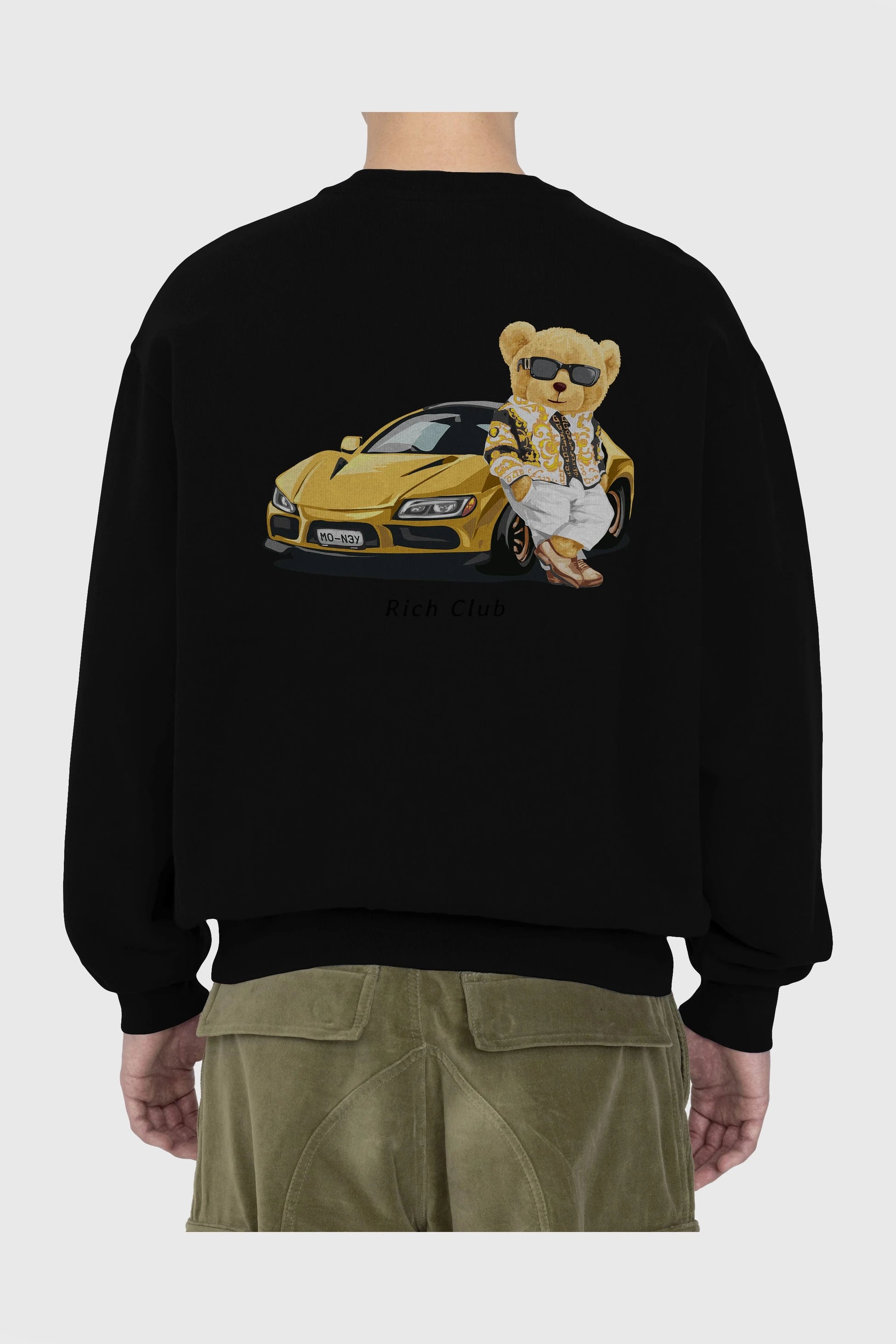 Teddy Bear Rich Club Arka Baskılı Oversize Sweatshirt Erkek Kadın Unisex