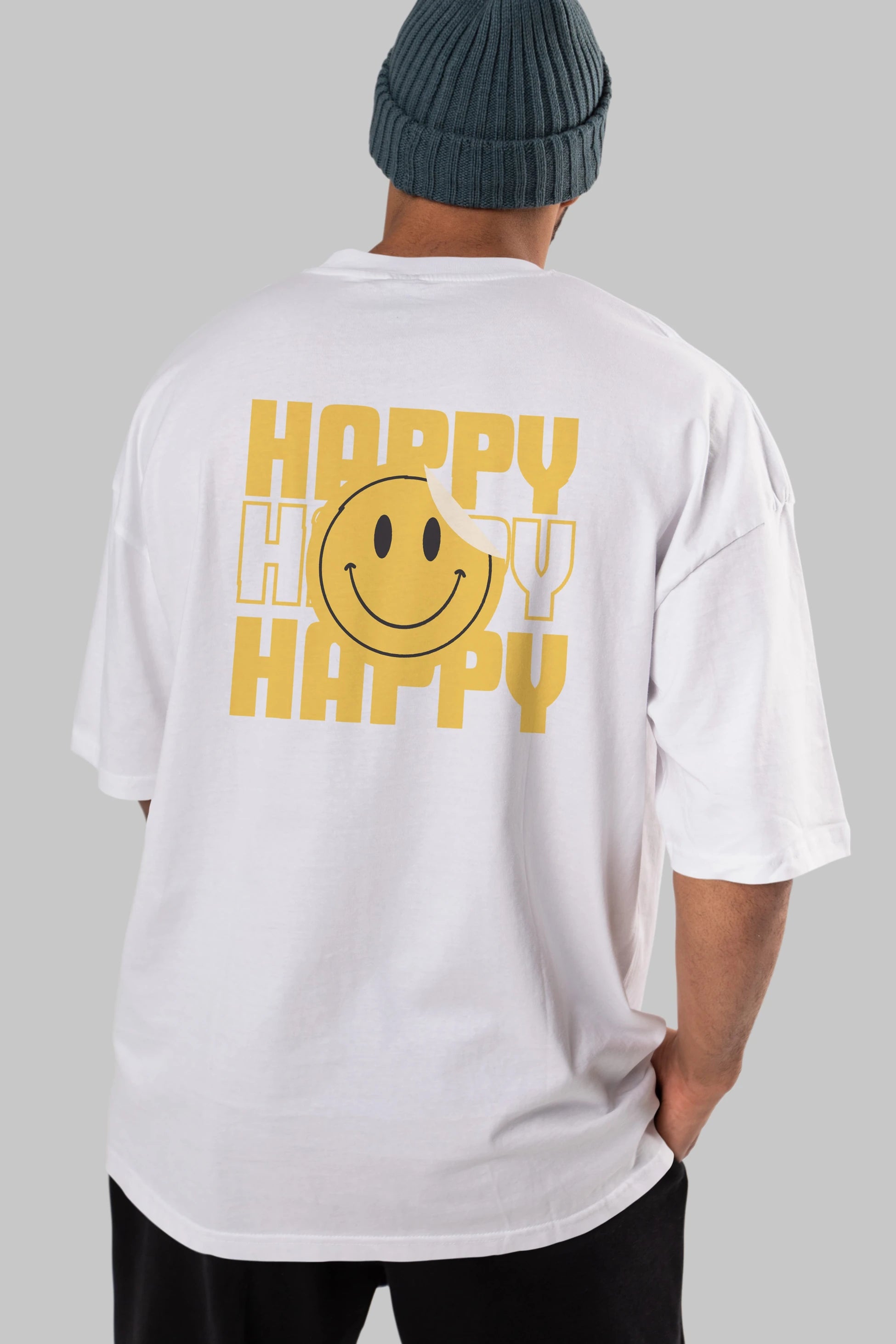 Happy Smile Yazılı Arka Baskılı Oversize t-shirt Erkek Kadın Unisex
