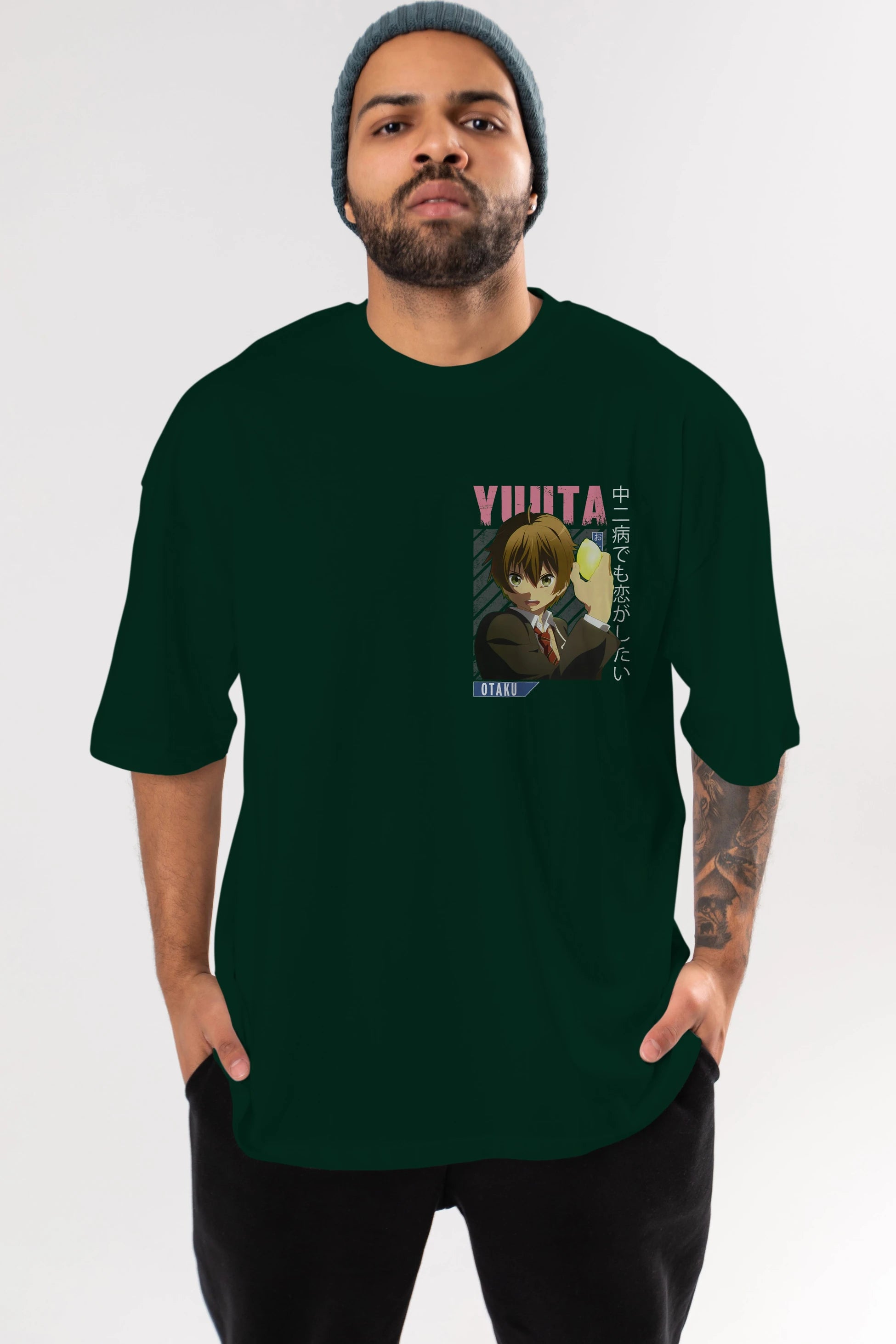 Yuuta Togashi 2 Ön Sol Baskılı Oversize t-shirt Erkek Kadın Unisex %100 Pamuk Bisiklet Yaka tişort