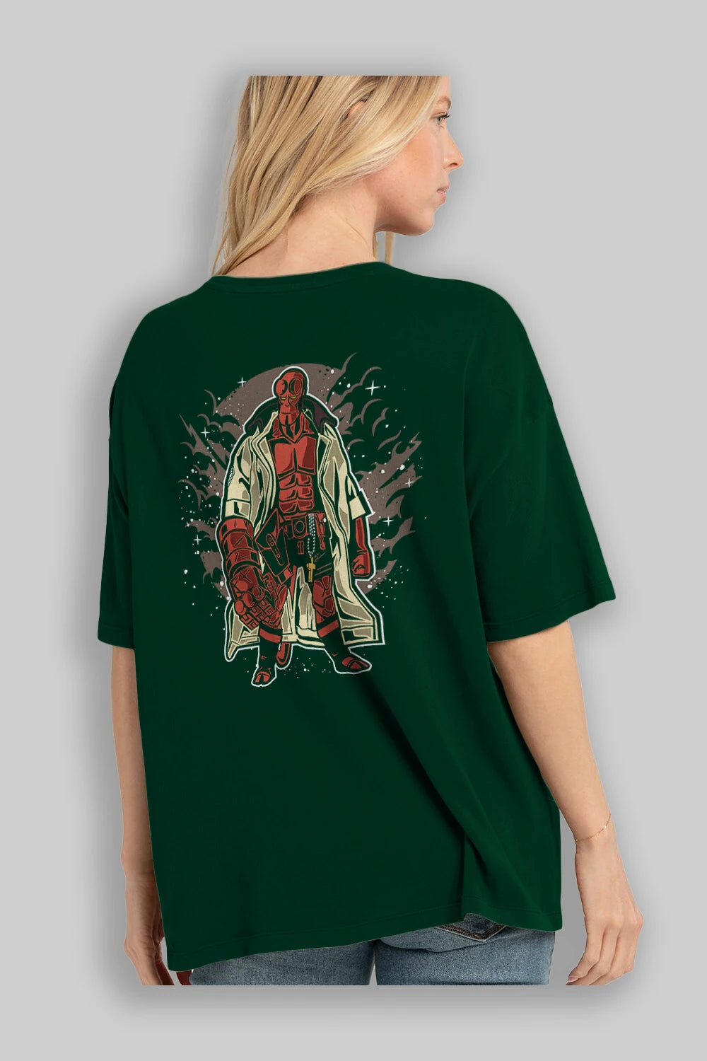 Hellboy Arka Baskılı Oversize t-shirt Erkek Kadın Unisex %100 Pamuk