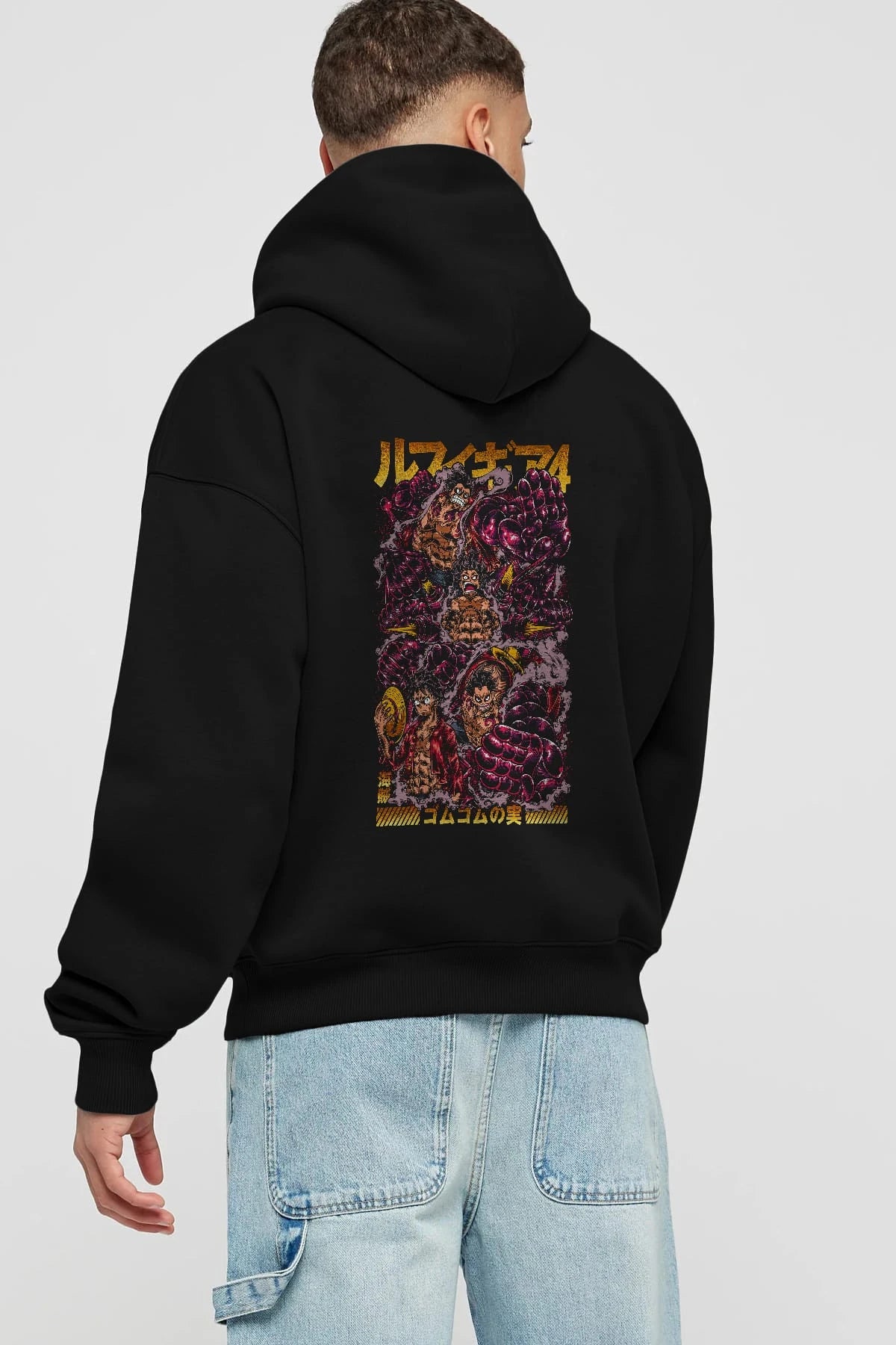 MONKEY D. LUFFY (2) Anime Arka Baskılı Hoodie Oversize Kapüşonlu Sweatshirt Erkek Kadın Unisex
