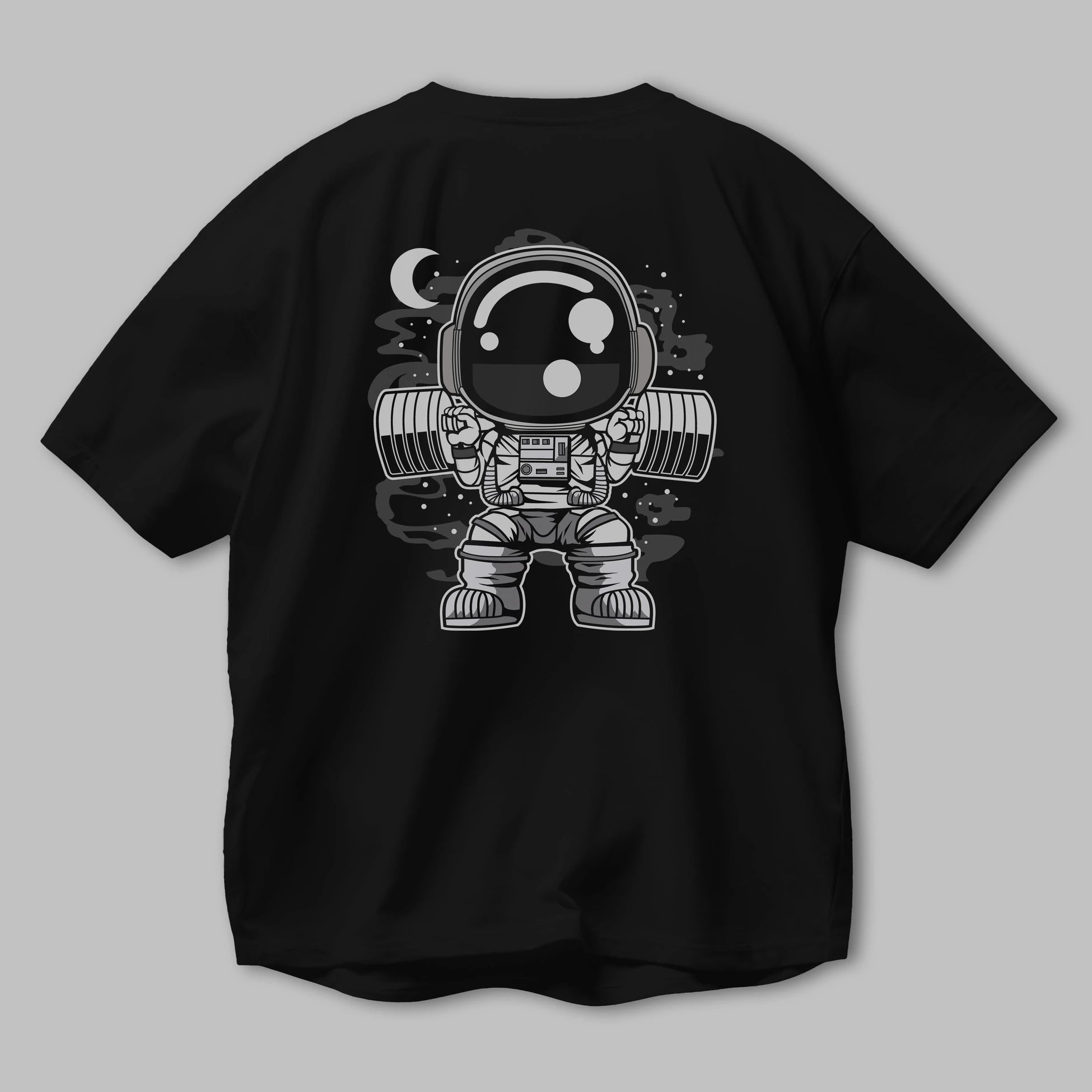 Astronaut Barbell Body Builder Arka Baskılı Oversize t-shirt Erkek Kadın Unisex