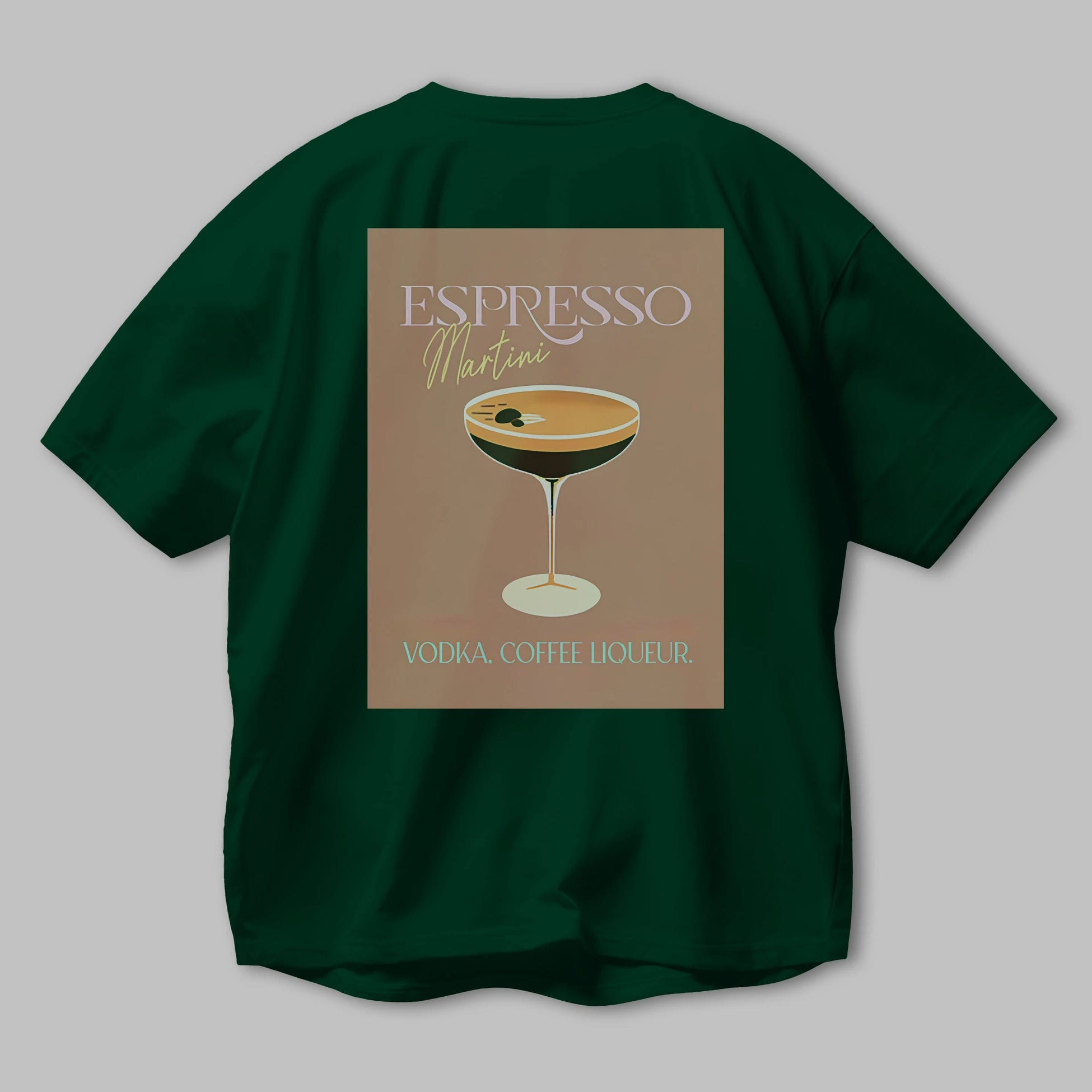 Espresso Martini Cocktail Arka Baskılı Oversize t-shirt Erkek Kadın Unisex %100 Pamuk Bisiklet Yaka tişort