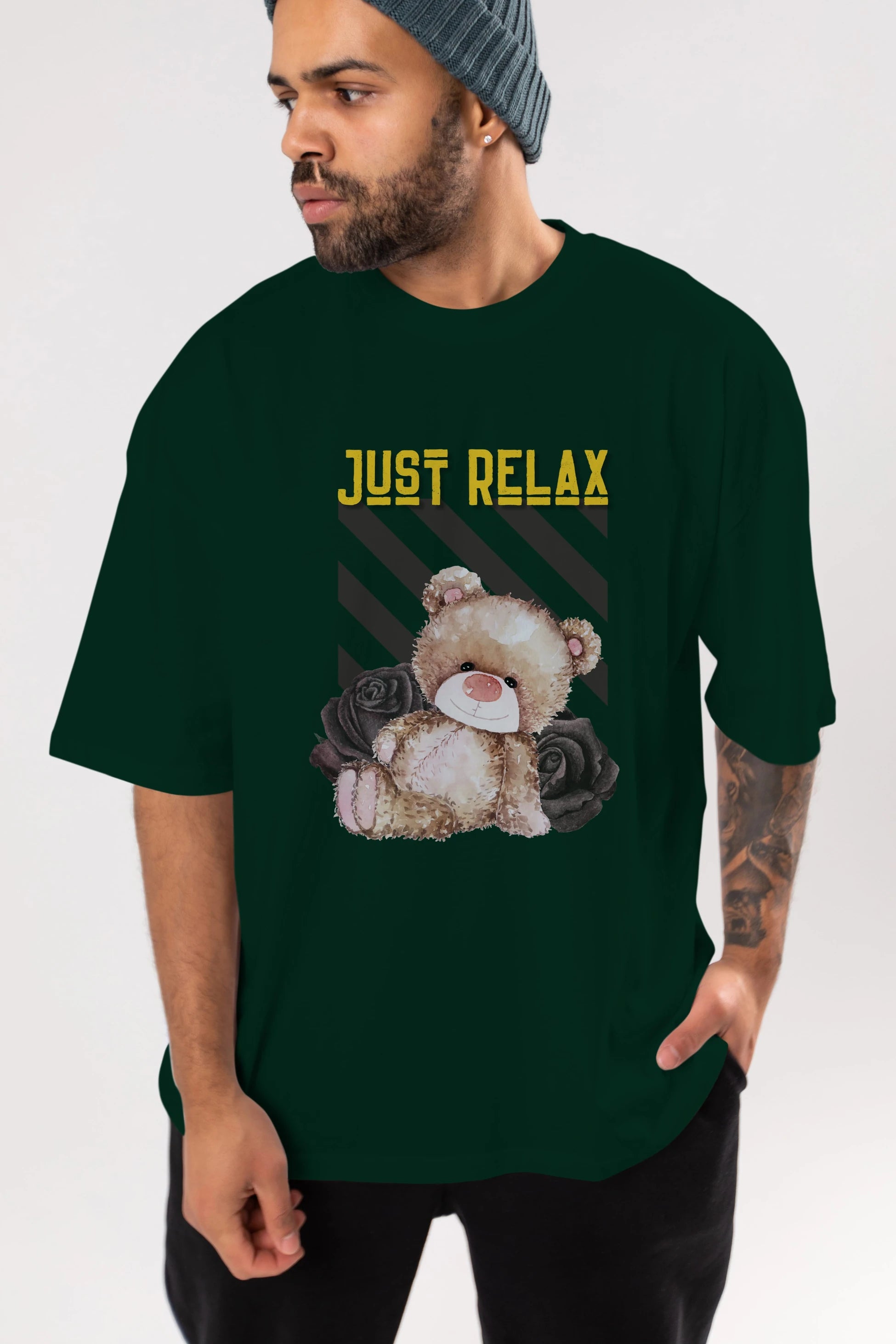 Just Relax Teddy Bear Ön Baskılı Oversize t-shirt Erkek Kadın Unisex