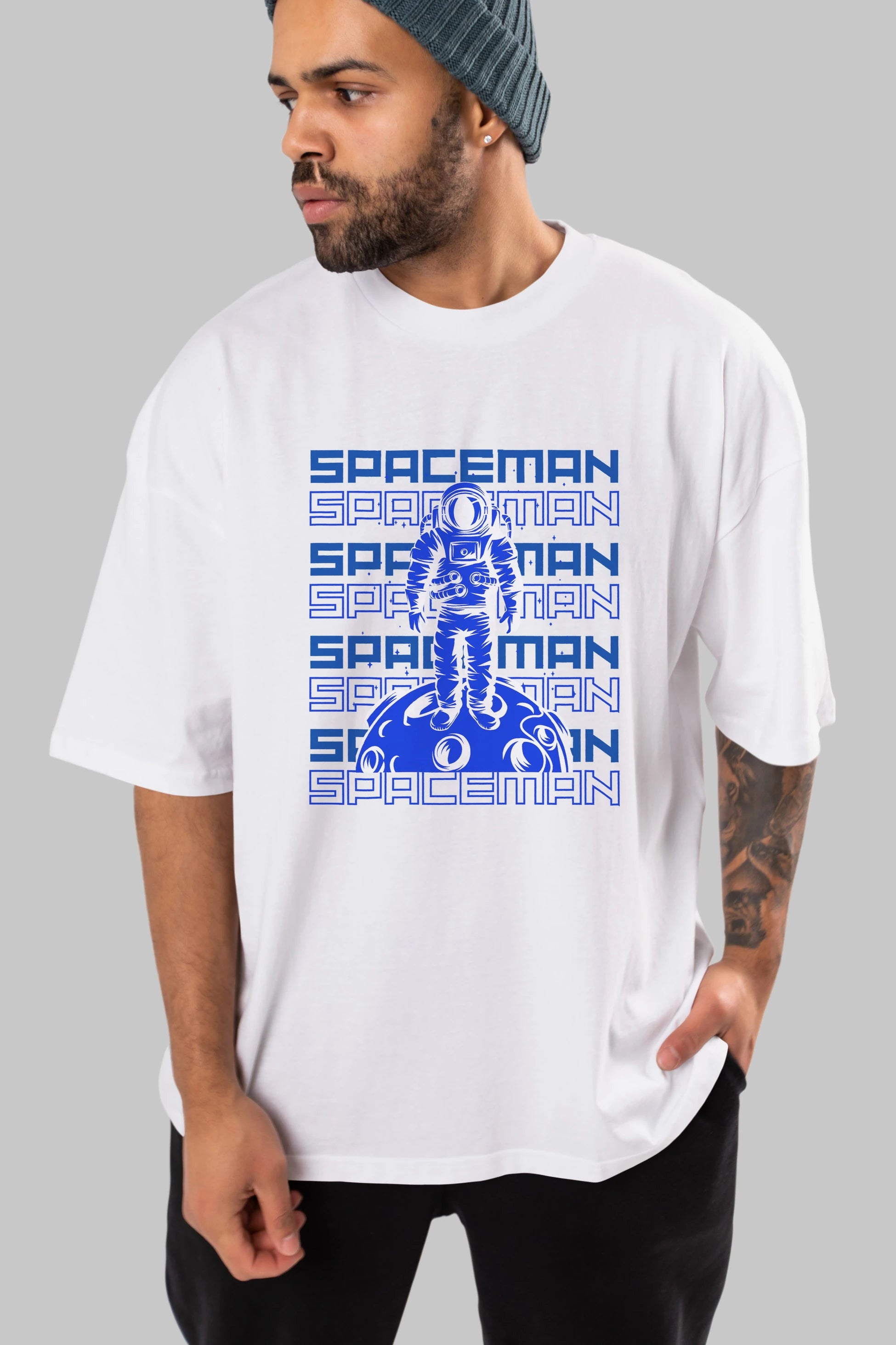 Spaceman Yazılı Ön Baskılı Oversize t-shirt Erkek Kadın Unisex