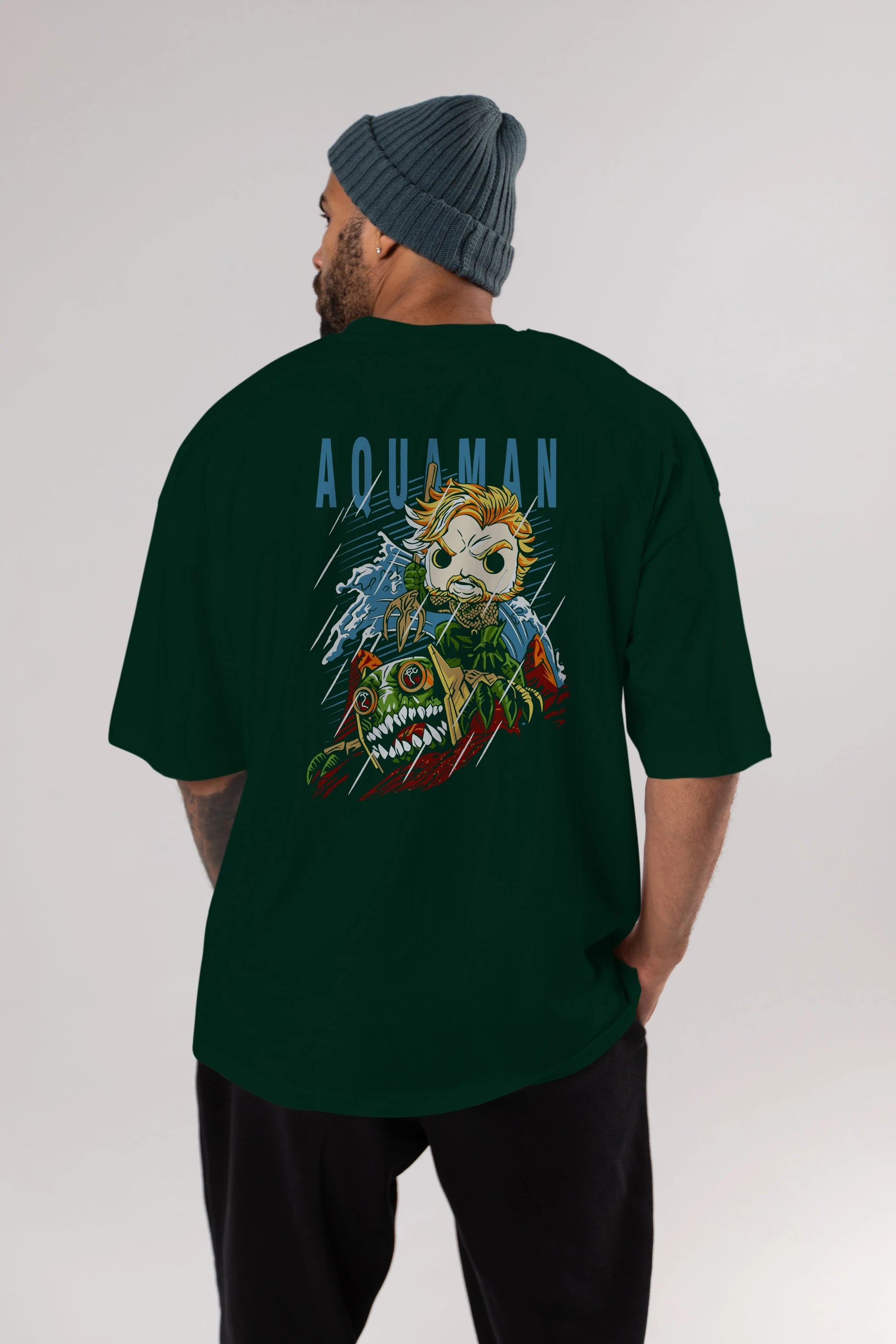 Aquaman Arka Baskılı Oversize t-shirt Erkek Kadın Unisex %100 Pamuk Bisiklet Yaka tişort