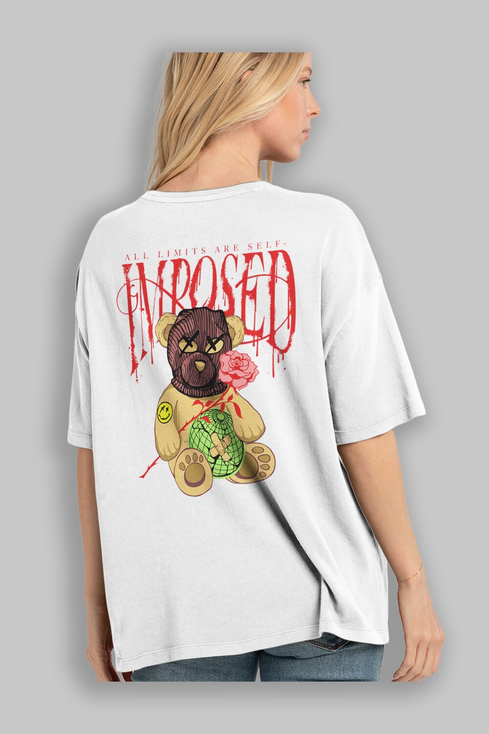 All Limits Bear Arka Baskılı Oversize t-shirt Erkek Kadın Unisex