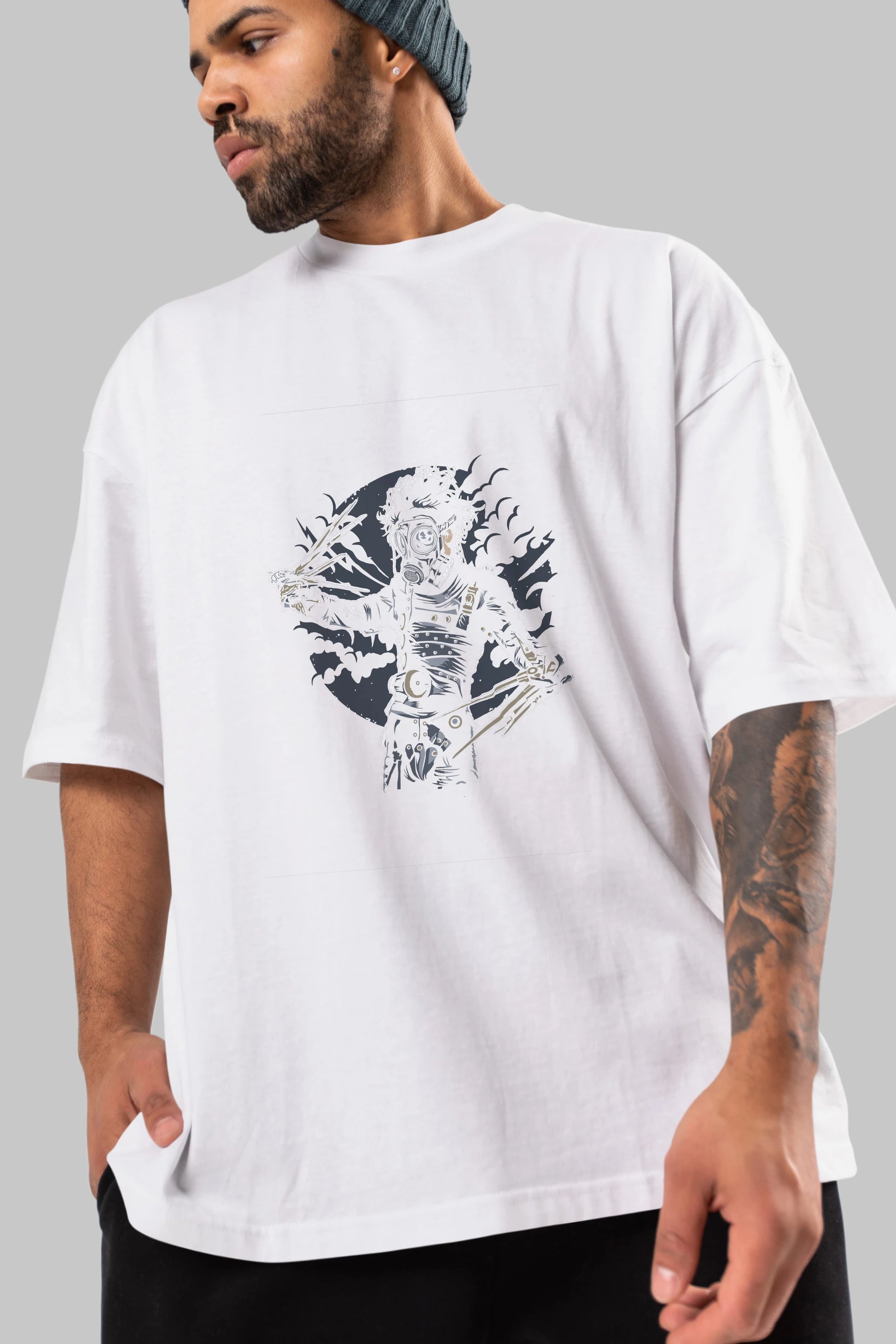Gas Mask Scissors Ön Baskılı Oversize t-shirt Erkek Kadın Unisex %100 Pamuk tişort