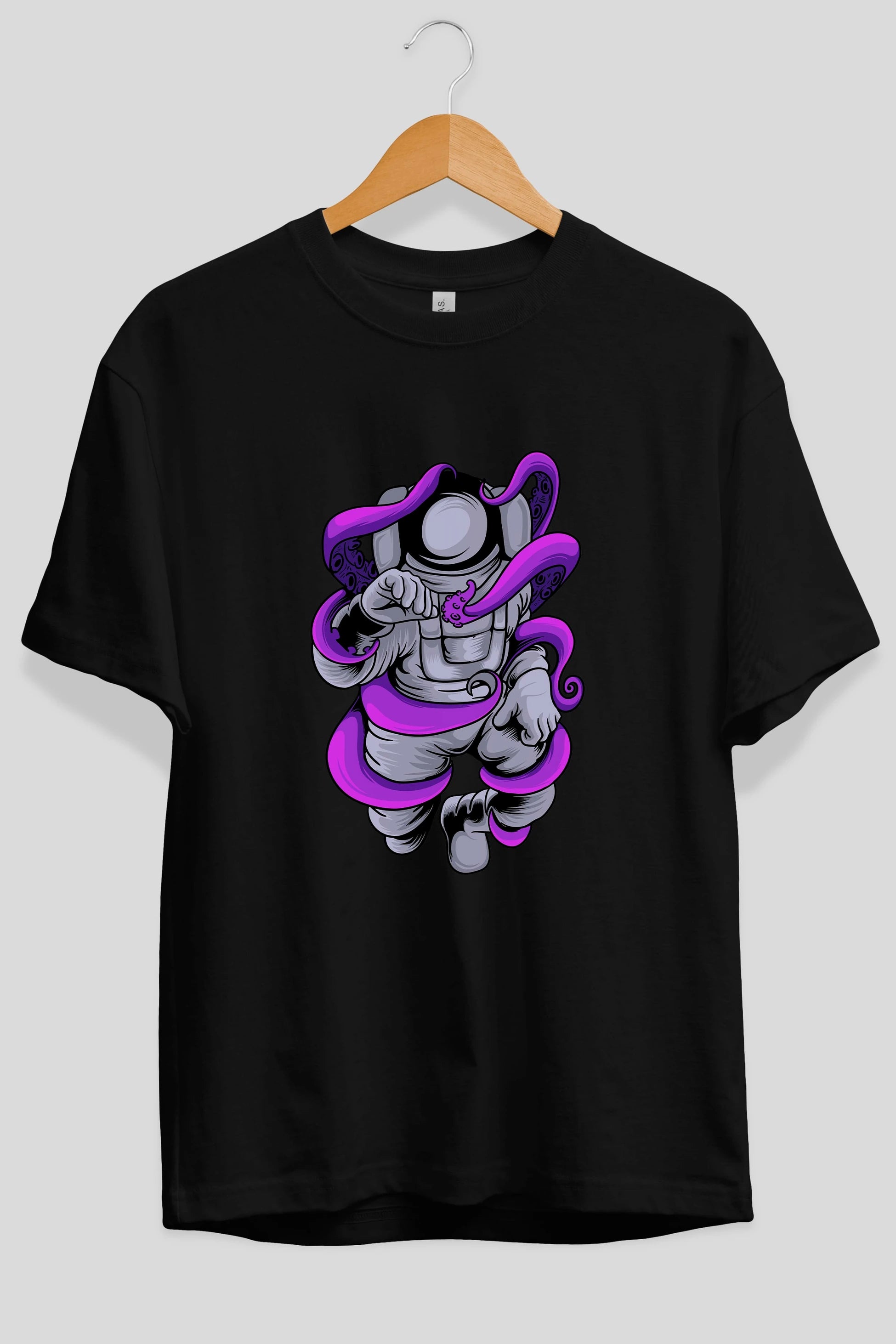 Astronaut fighting octopus Ön Baskılı Oversize t-shirt Erkek Kadın Unisex