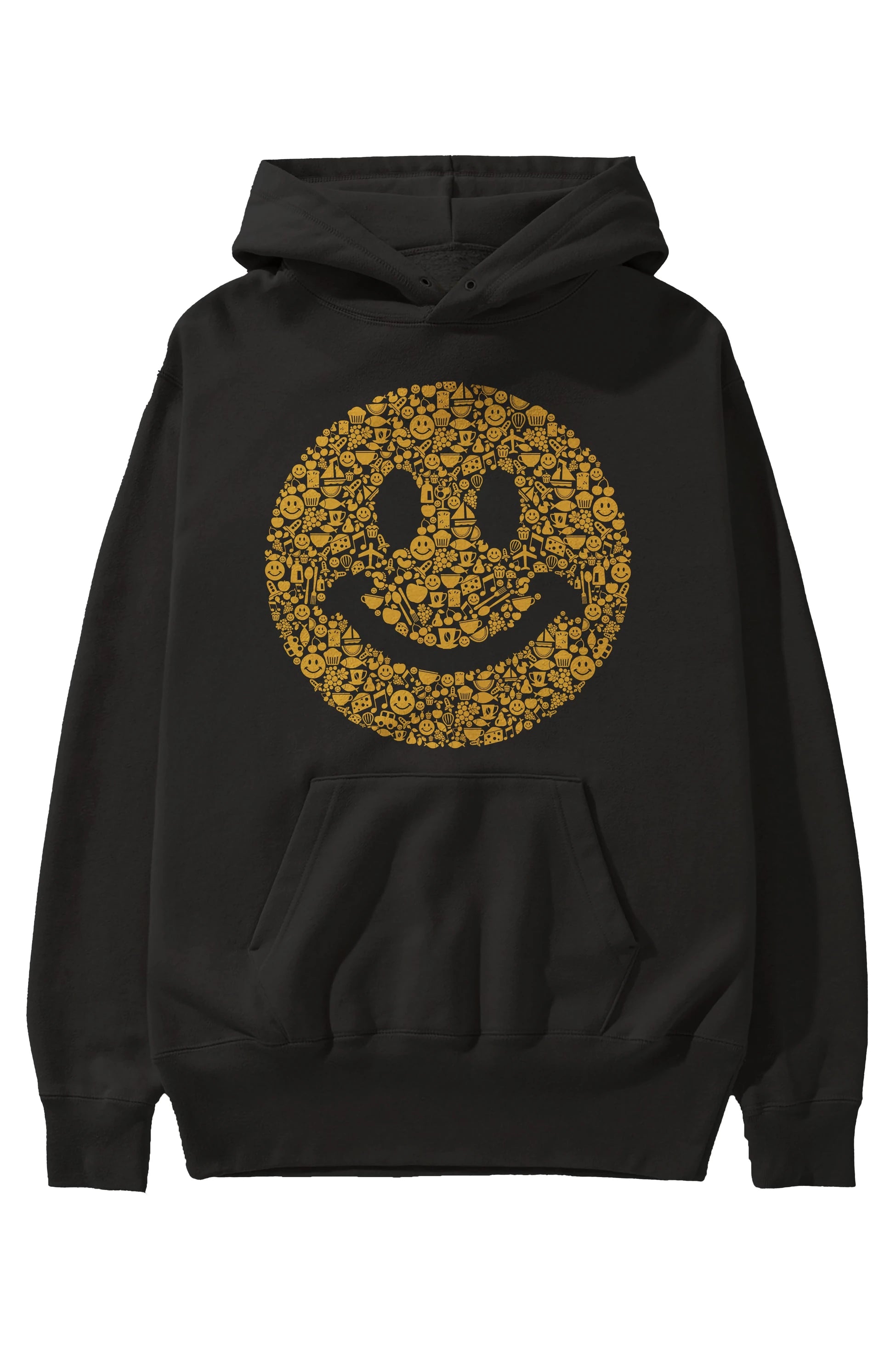 Smiley Ön Baskılı Hoodie Oversize Kapüşonlu Sweatshirt Erkek Kadın Unisex
