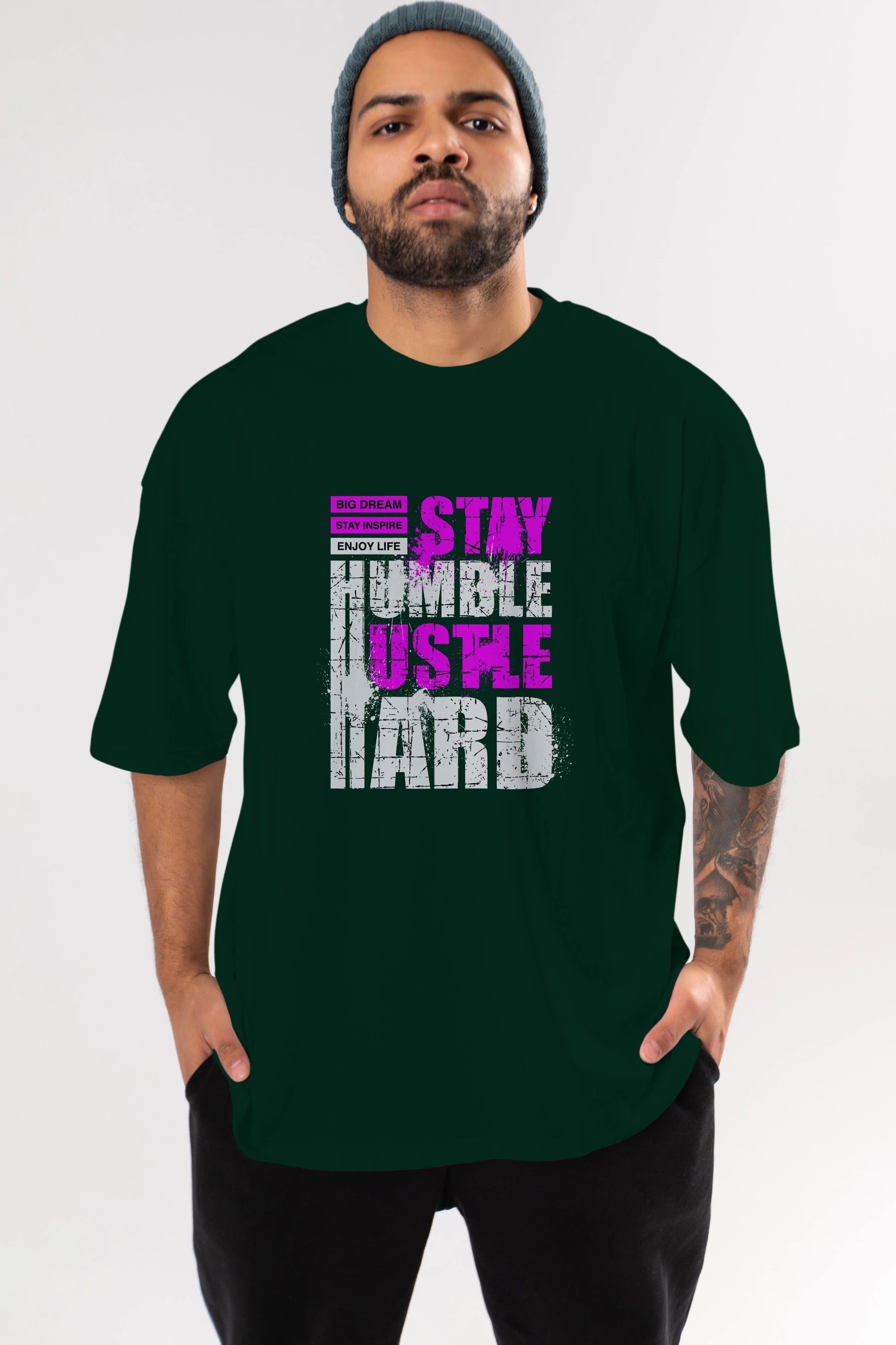 Stay Hustle Ön Baskılı Oversize t-shirt Erkek Kadın Unisex