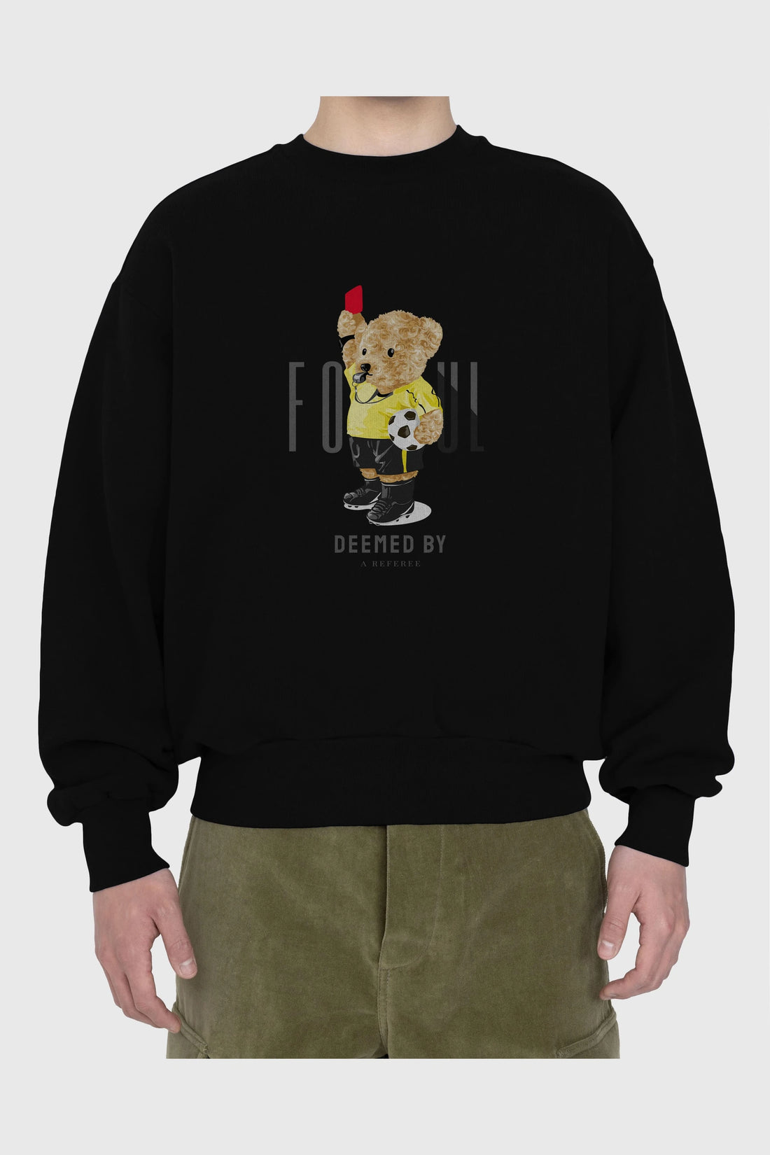 Teddy Bear Kırmızı Kart Ön Baskılı Oversize Sweatshirt Erkek Kadın Unisex