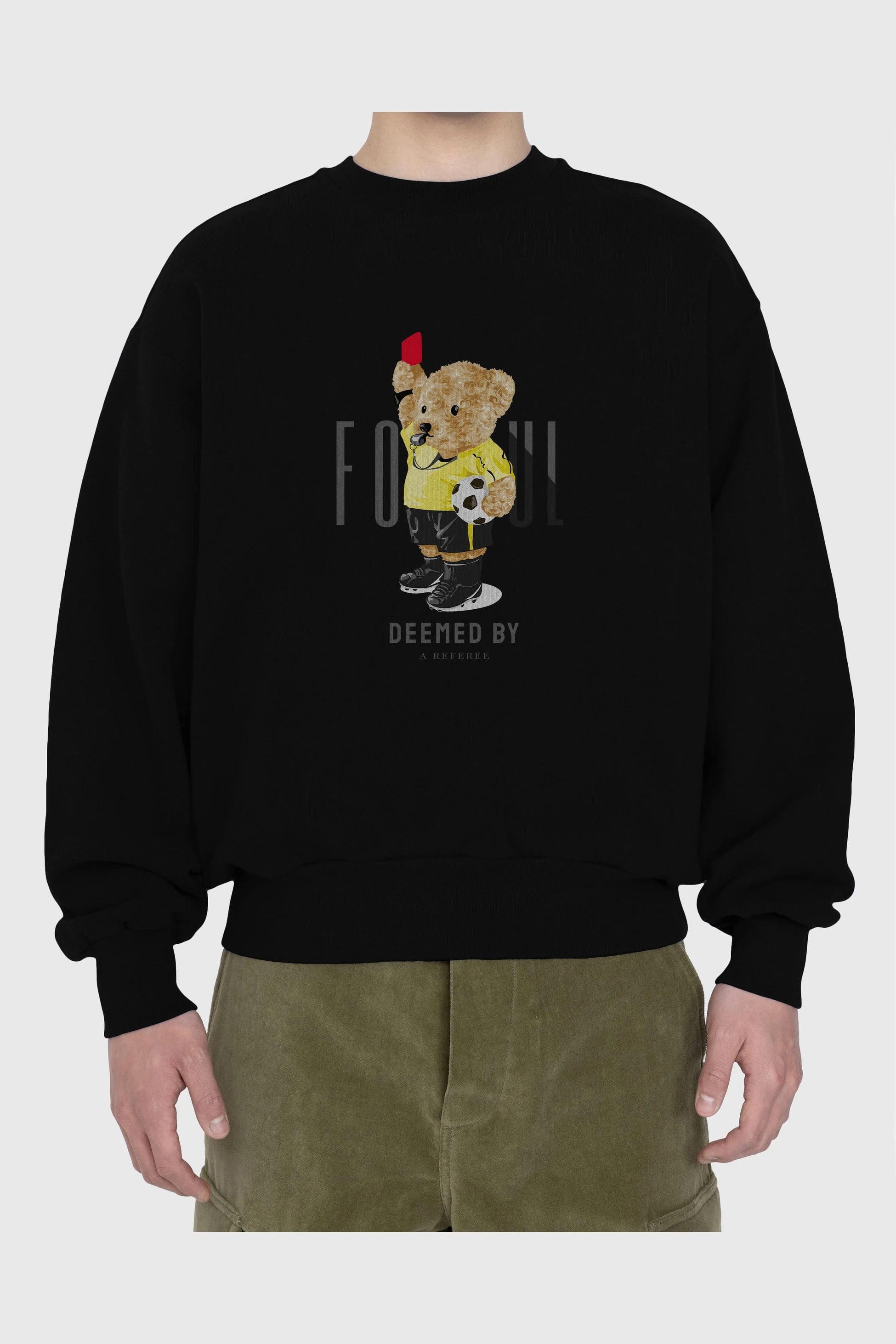 Teddy Bear Kırmızı Kart Ön Baskılı Oversize Sweatshirt Erkek Kadın Unisex
