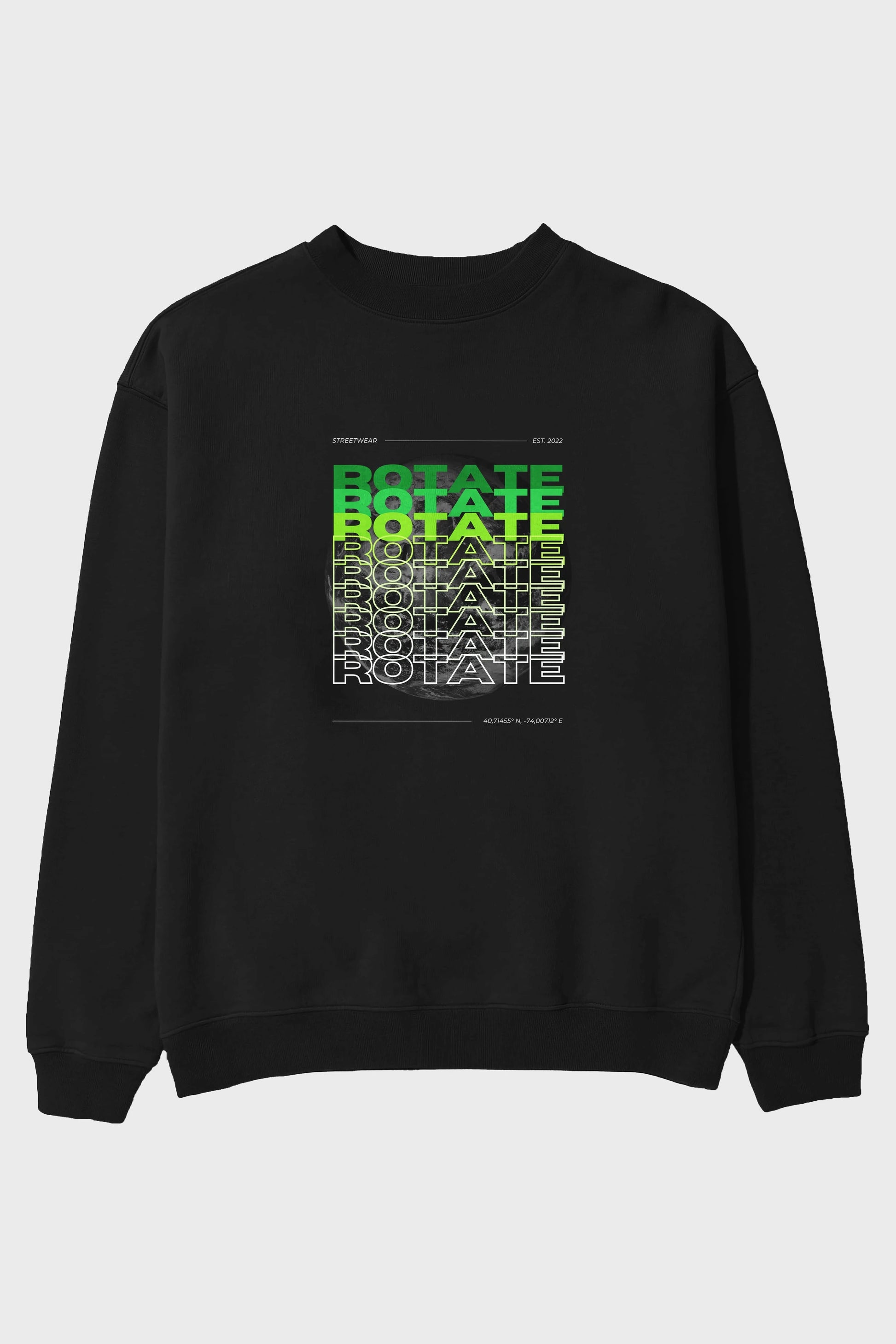 Rotate Yazılı Ön Baskılı Oversize Sweatshirt Erkek Kadın Unisex