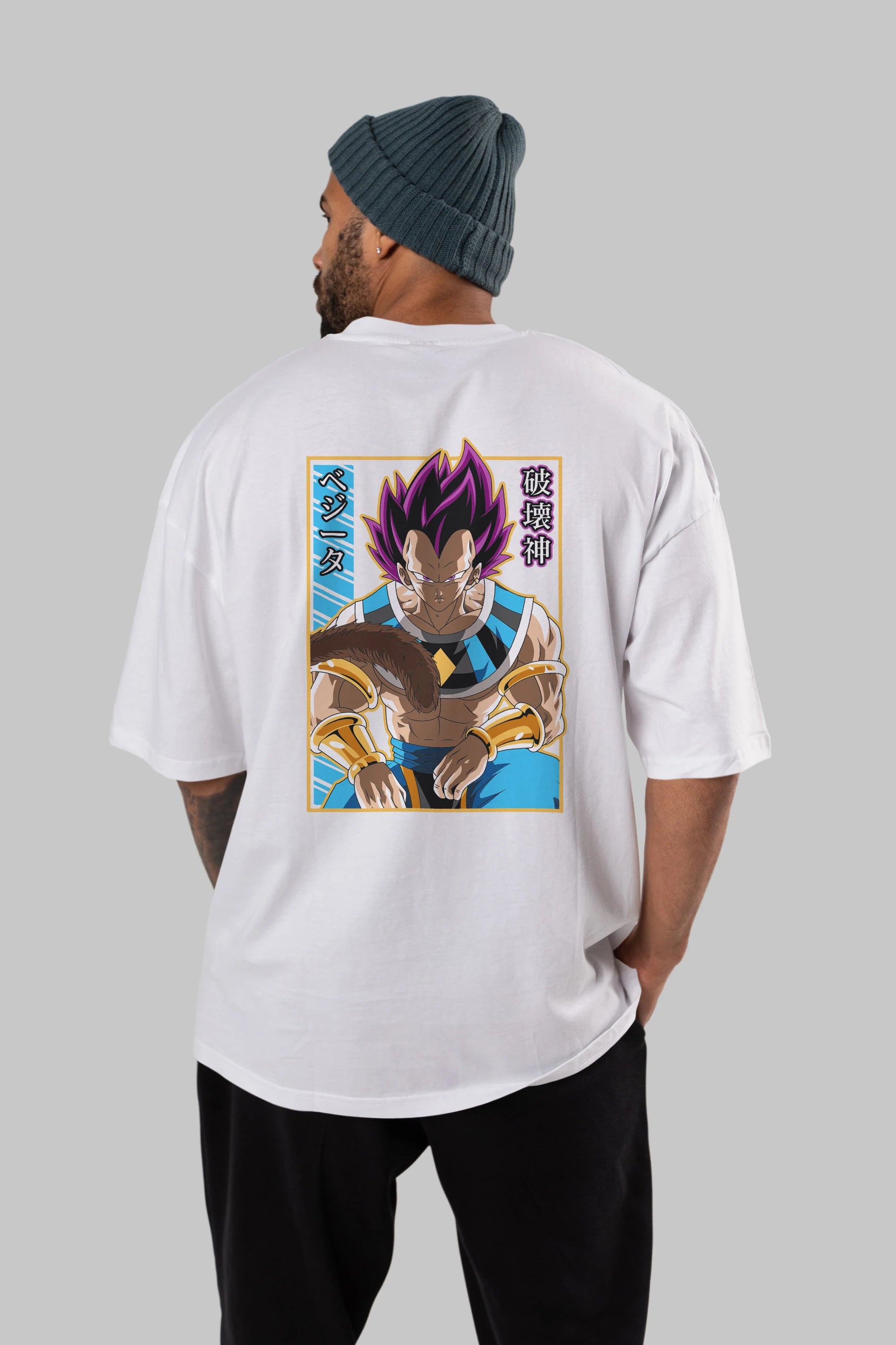 DragonBall VegetaHakaishin Anime Arka Baskılı Oversize t-shirt Erkek Kadın Unisex