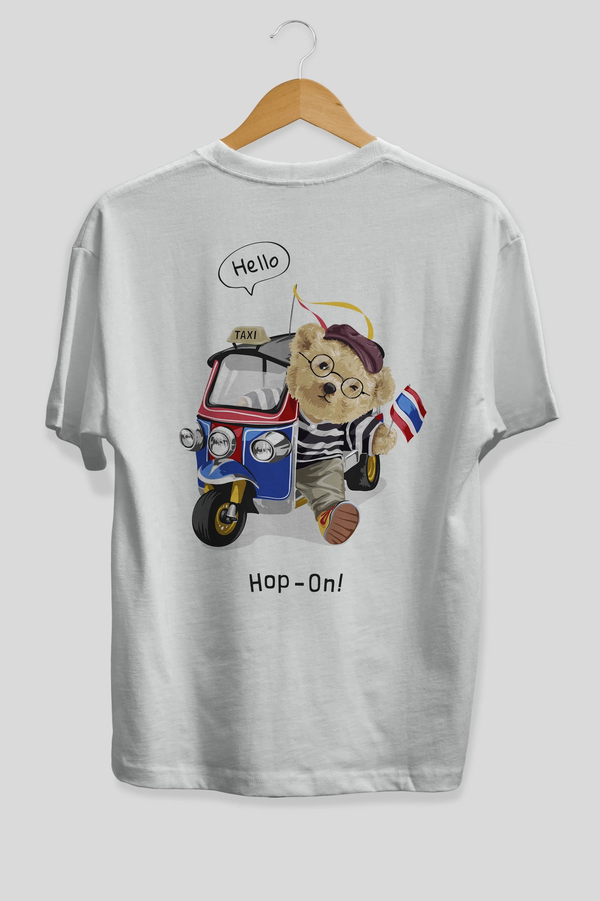 Teddy Bear Hop-On Arka Baskılı Oversize t-shirt Erkek Kadın Unisex %100 Pamuk