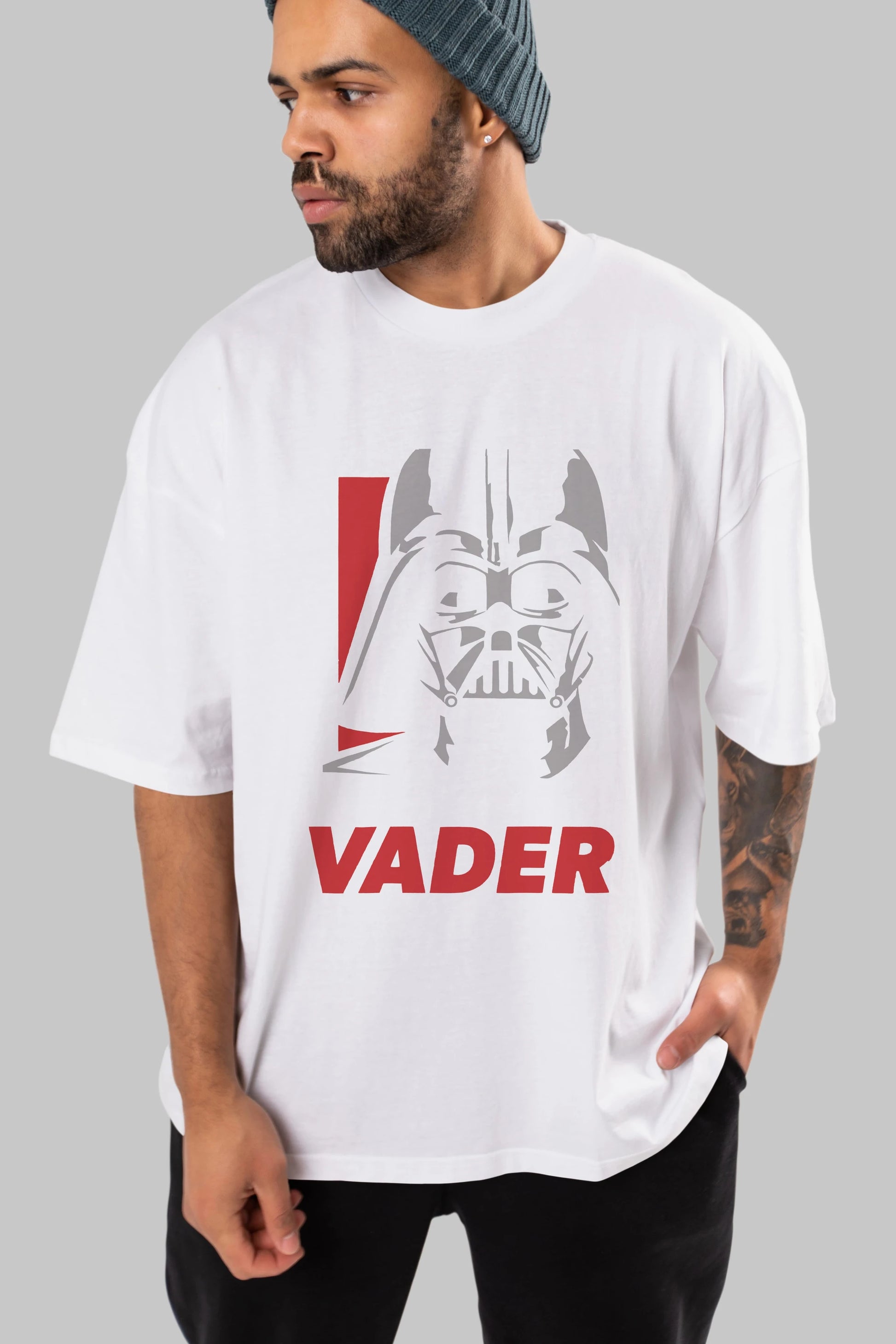 Darth Vader Ön Baskılı Oversize t-shirt Erkek Kadın Unisex %100 Pamuk Bisiklet Yaka tişort