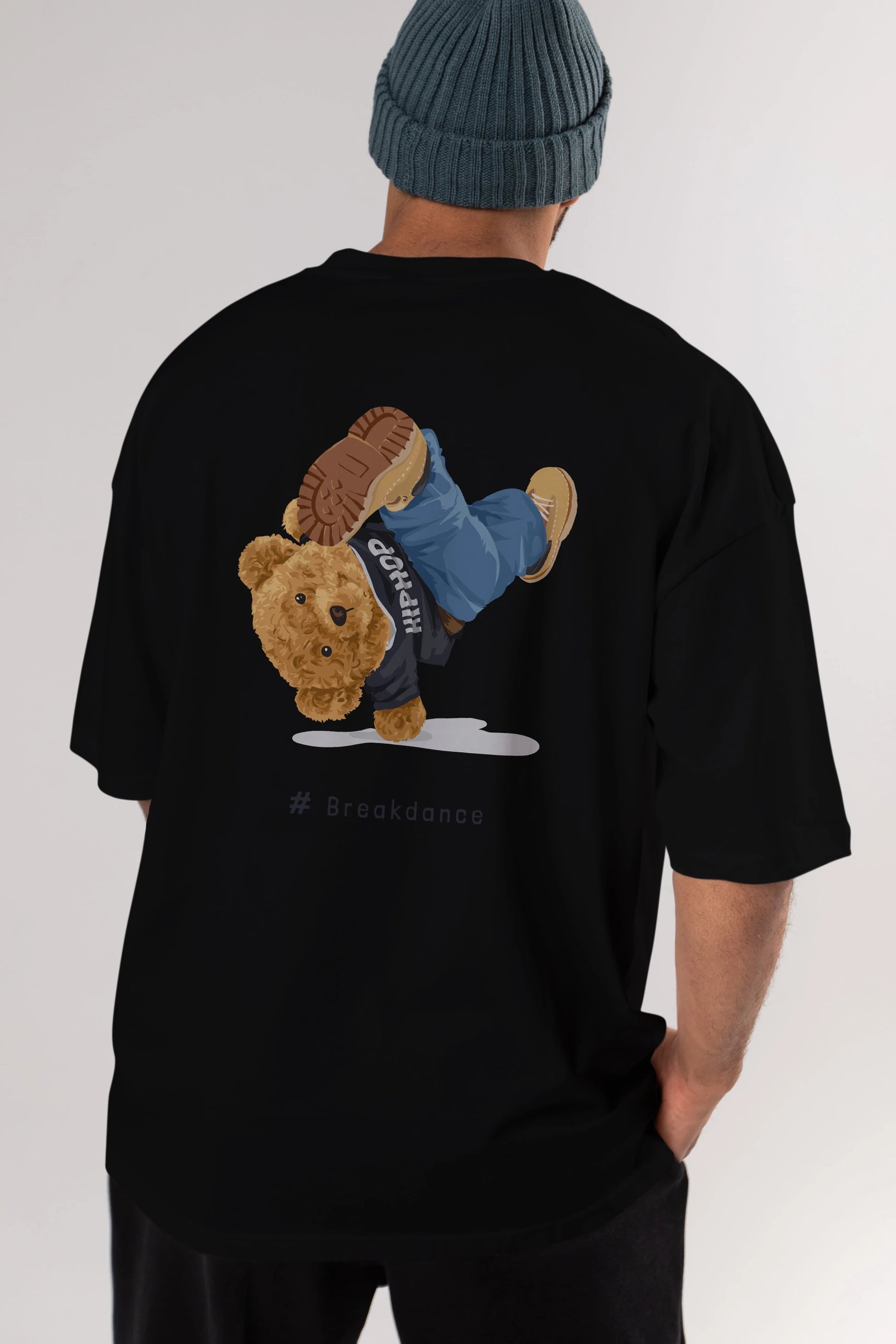 Teddy Bear Breakdance Arka Baskılı Oversize t-shirt Erkek Kadın Unisex %100 Pamuk