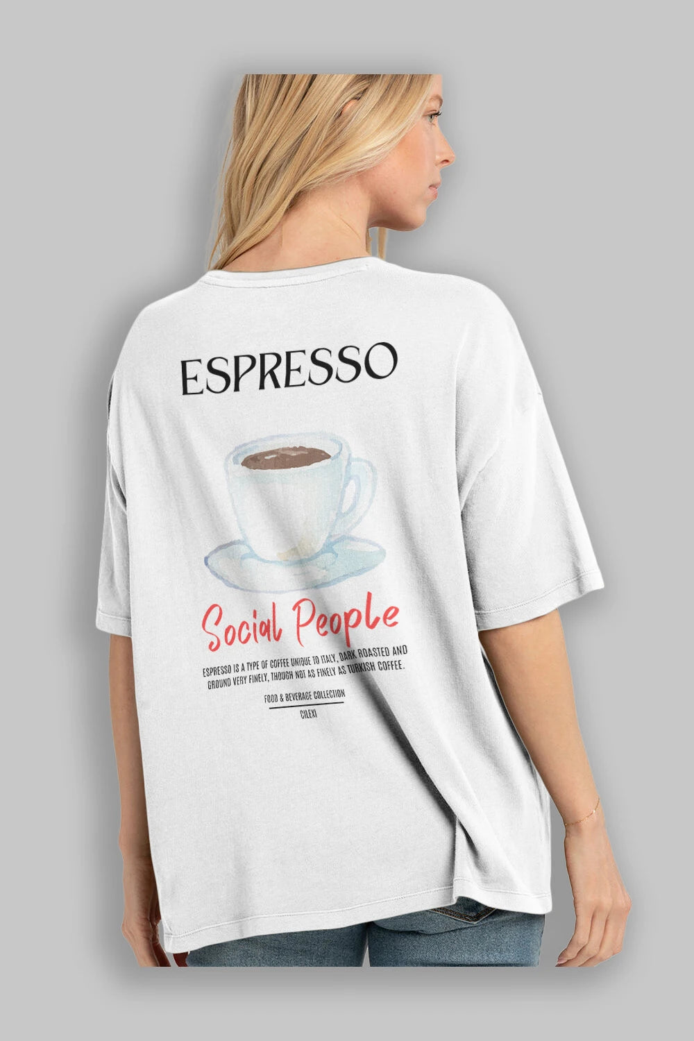 Espresso Kokteyl Serisi Baskılı Oversize t-shirt Erkek Kadın Unisex %100 Pamuk Bisiklet Yaka tişort