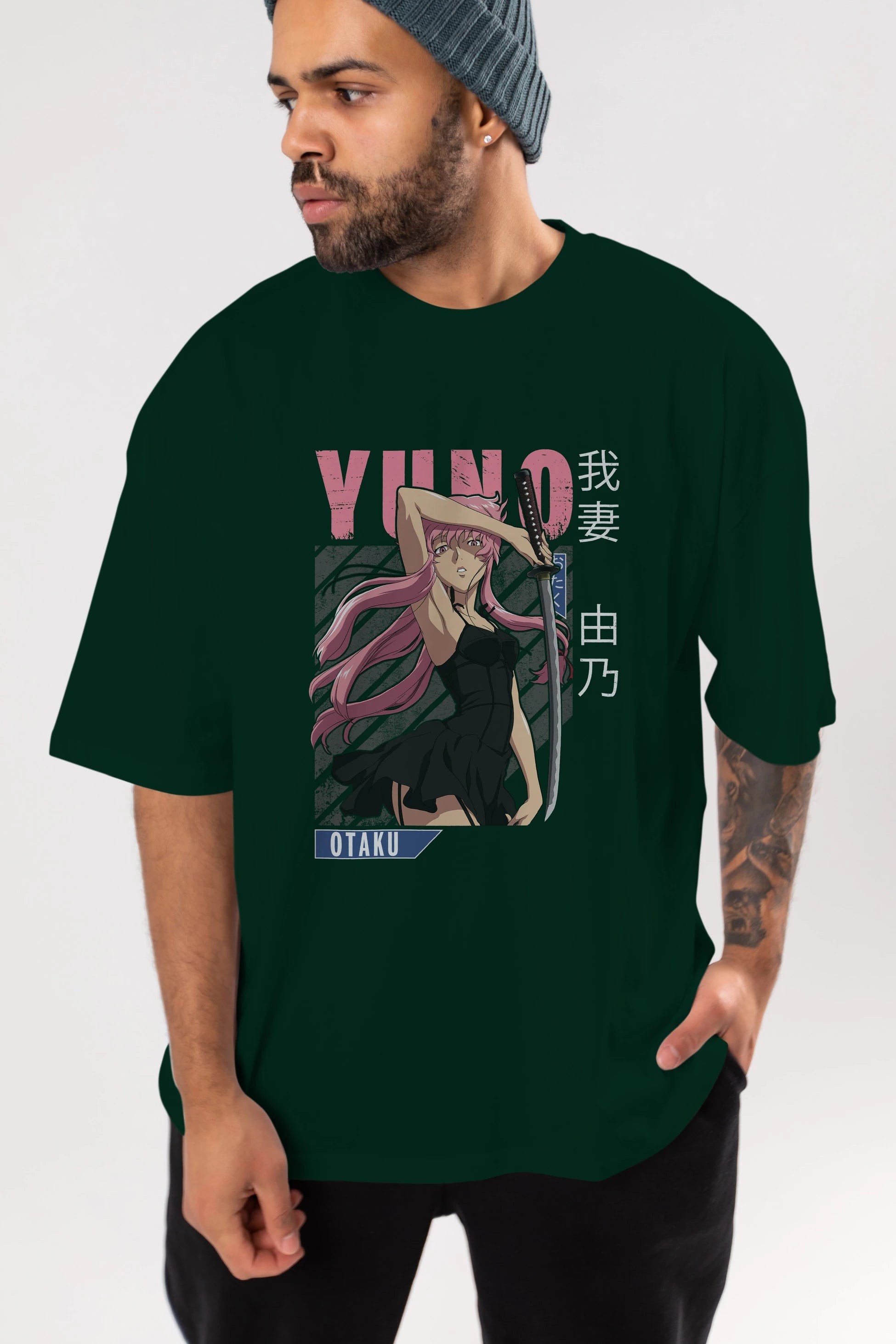 Yuno Gasai 5 Anime Ön Baskılı Oversize t-shirt %100 pamuk Erkek Kadın Unisex