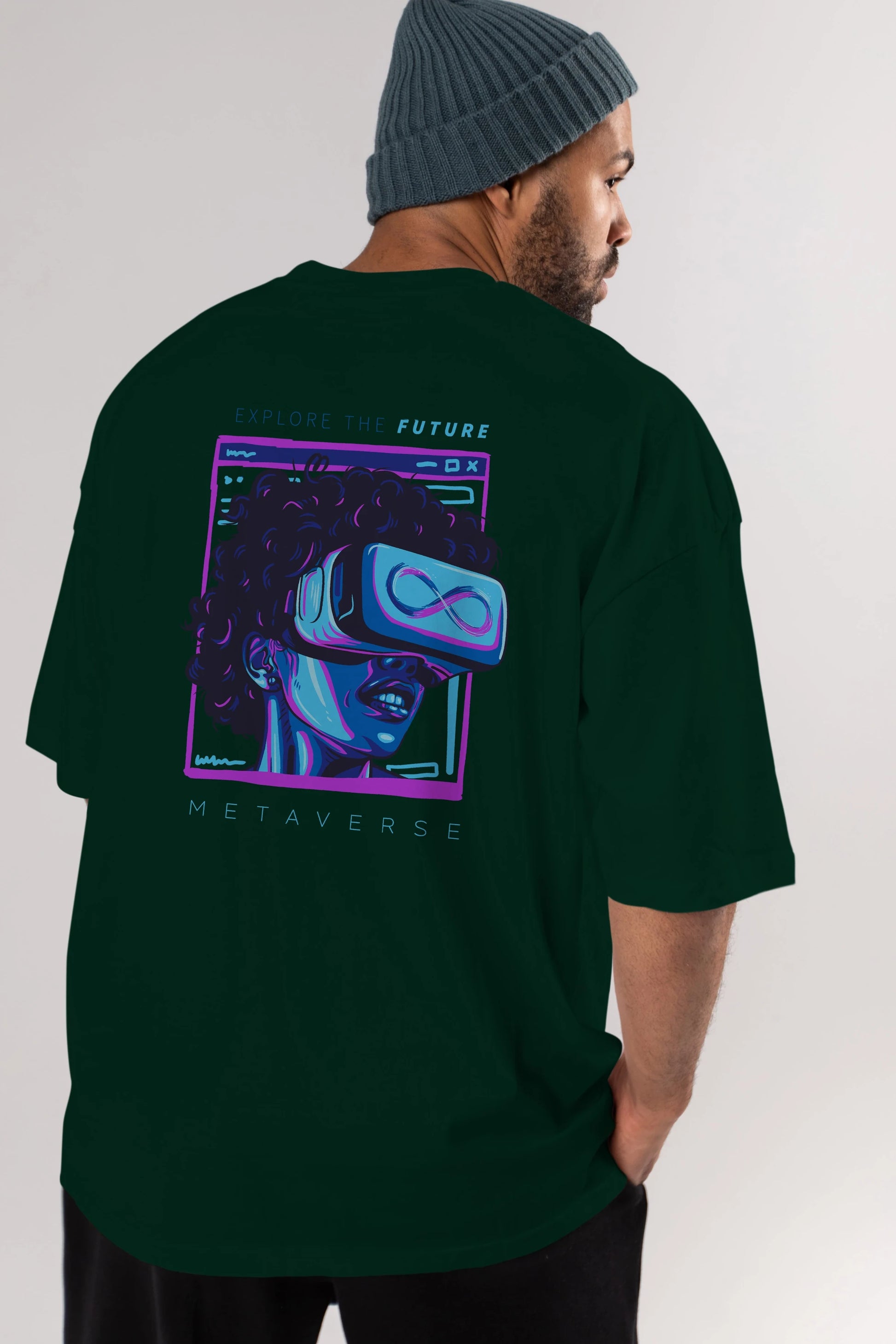 Metaverse Arka Baskılı Oversize t-shirt Erkek Kadın Unisex