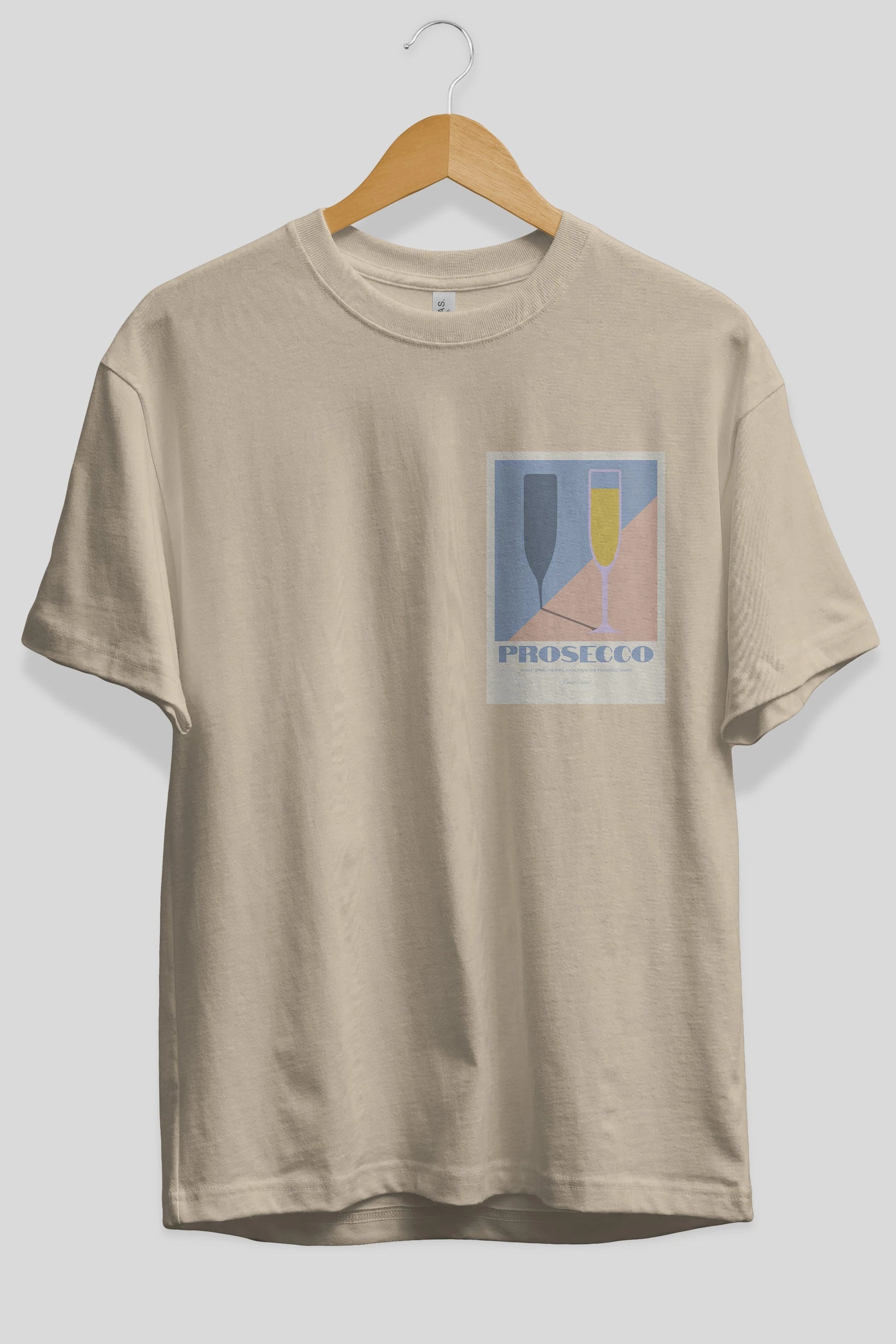 Prosecco Ön Sol Baskılı Oversize t-shirt Erkek Kadın Unisex %100 Pamuk Bisiklet Yaka tişort