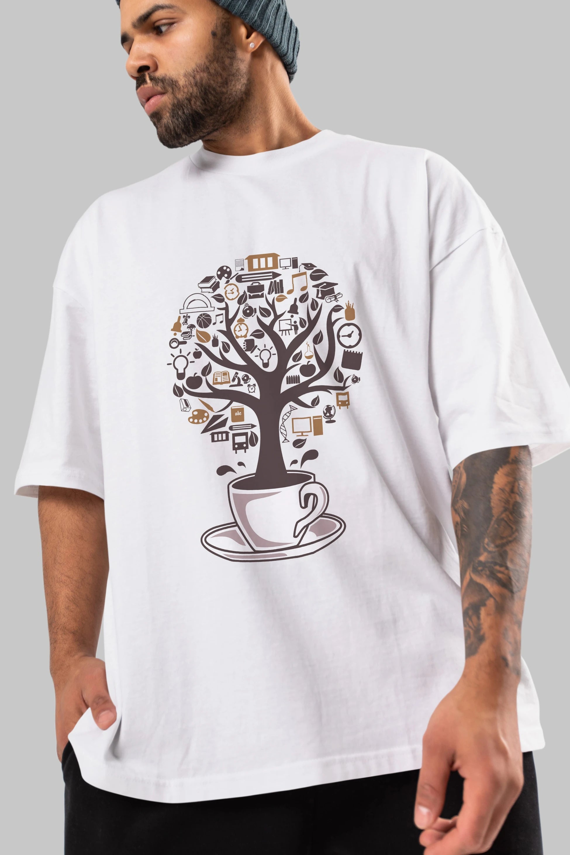Coffee Tree Ön Baskılı Oversize t-shirt %100 pamuk Erkek Kadın Unisex