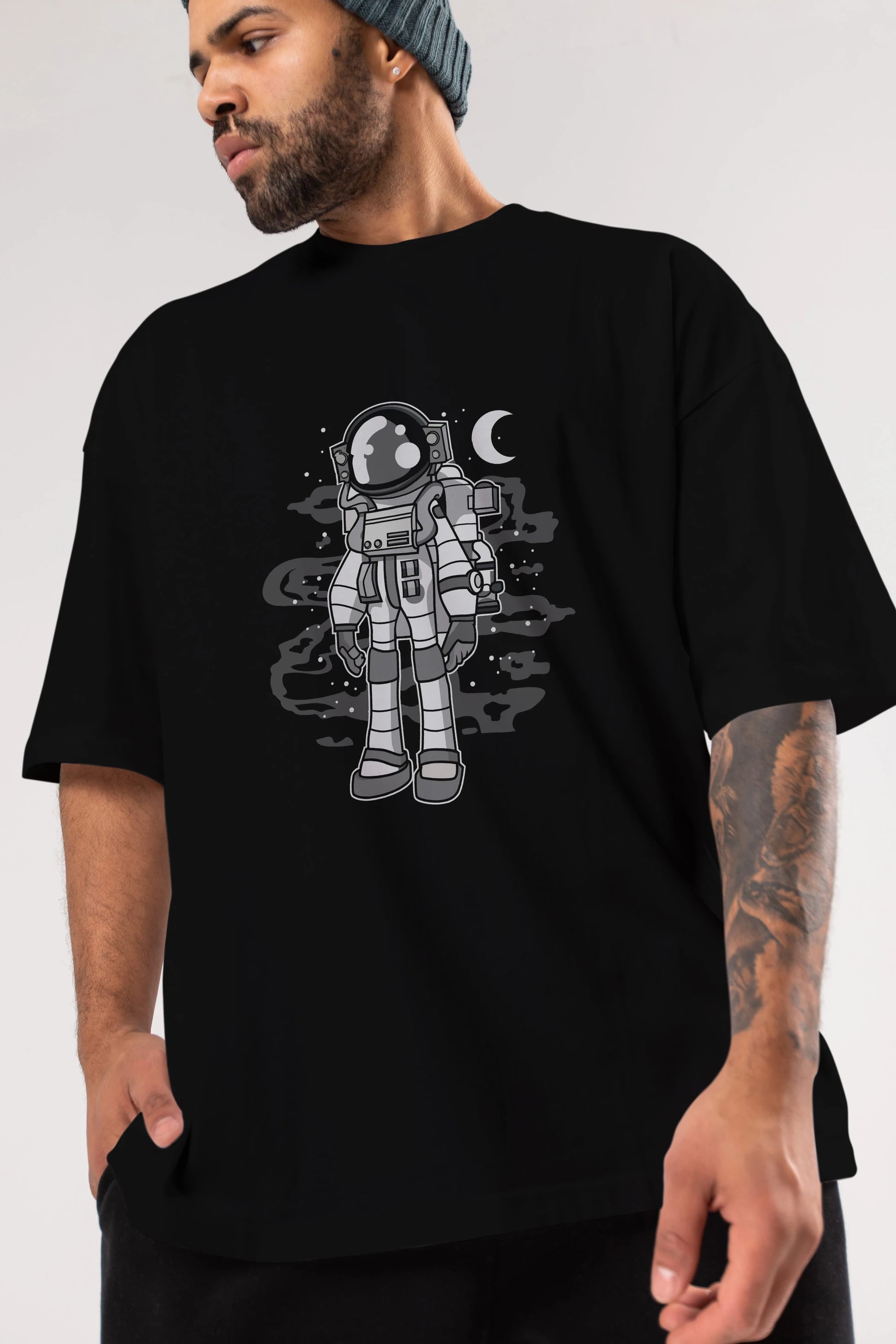 Astronaut Stand Ön Baskılı Oversize t-shirt Erkek Kadın Unisex