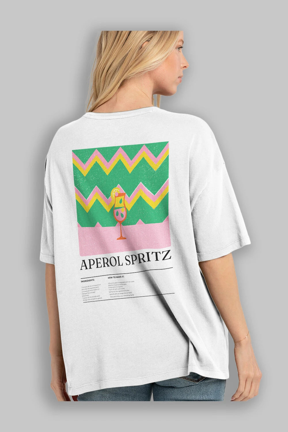 Aperol Spritz Kokteyl Serisi Arka Baskılı Oversize t-shirt Erkek Kadın %100 Pamuk Bisiklet Yaka tişort