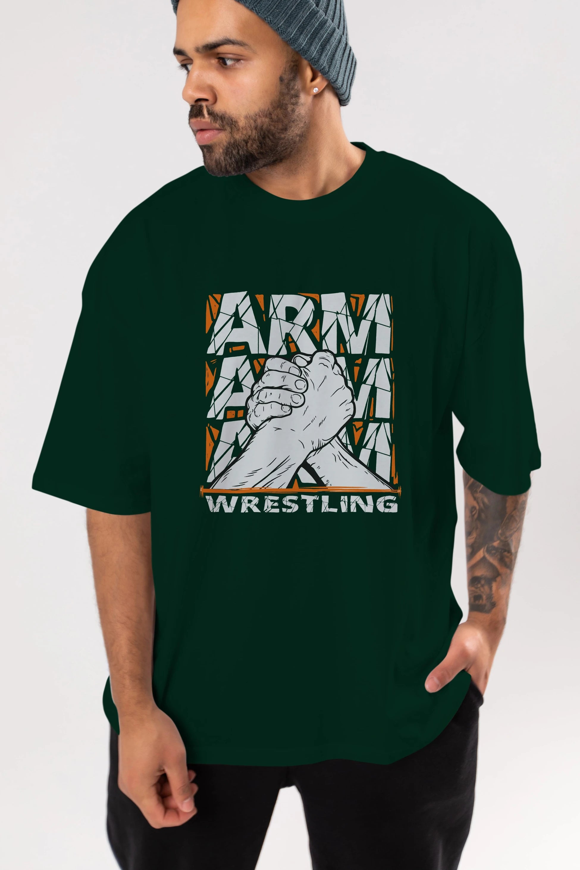 Arm Wrestling Ön Baskılı Oversize t-shirt Erkek Kadın Unisex