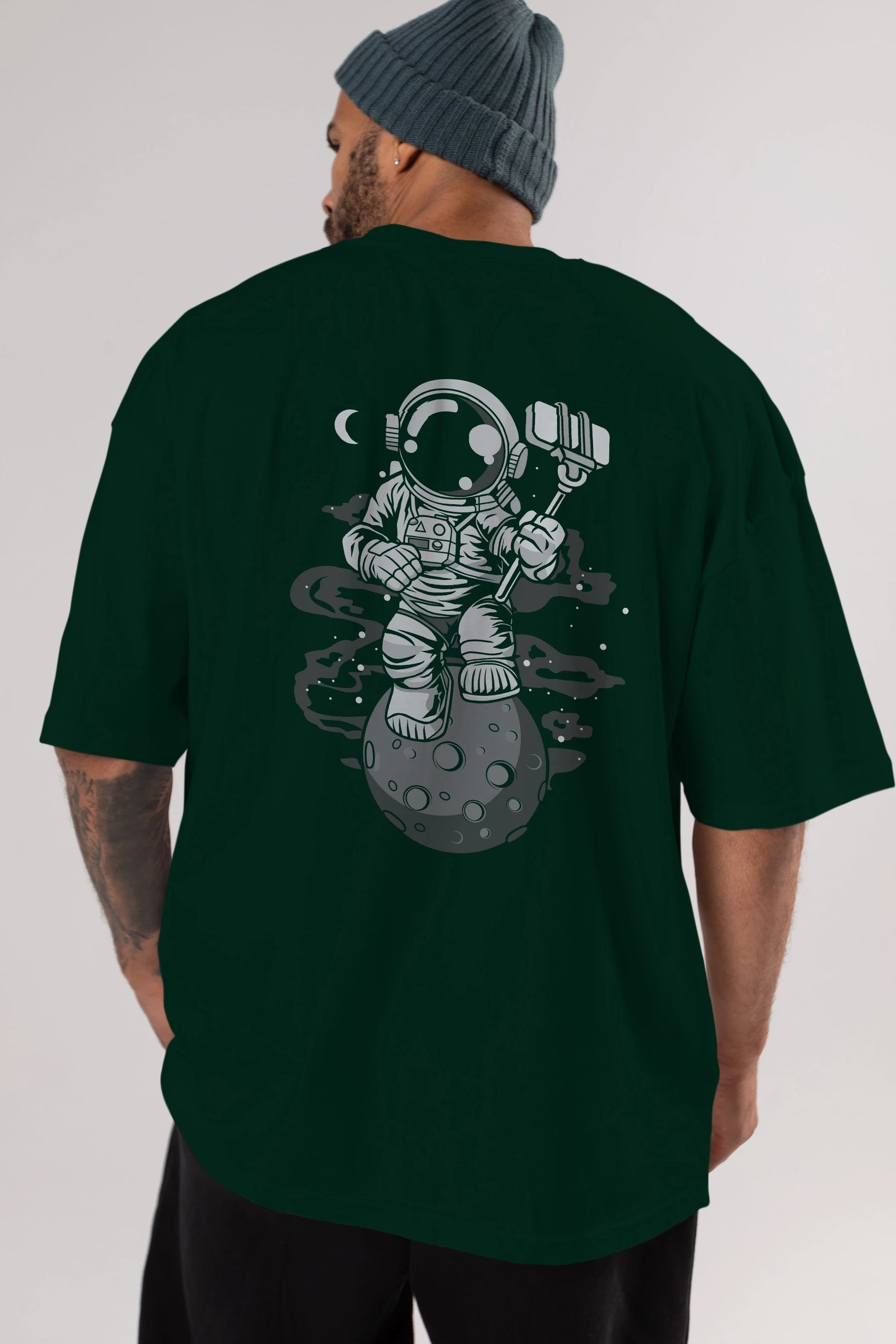 Astronaut Selfie Arka Baskılı Oversize t-shirt Erkek Kadın Unisex