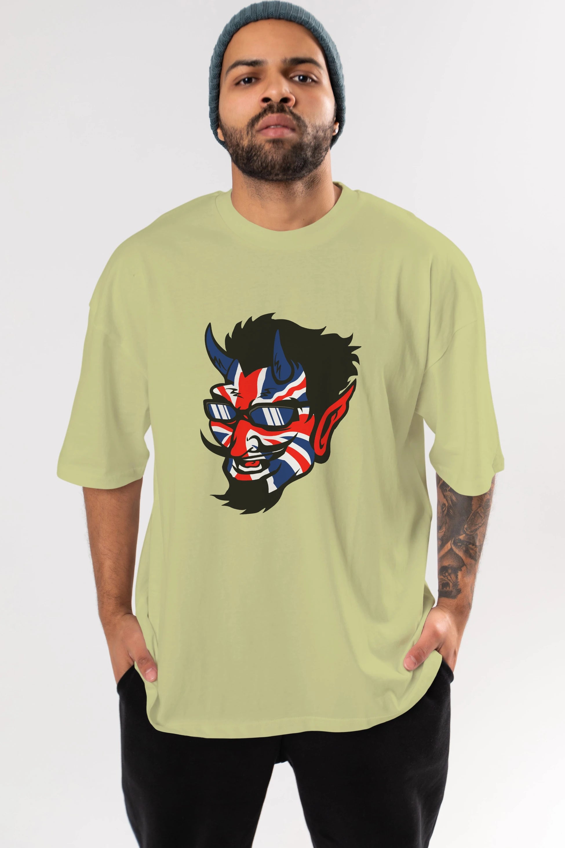 UK Devil Ön Baskılı Oversize t-shirt Erkek Kadın Unisex %100 Pamuk tişort