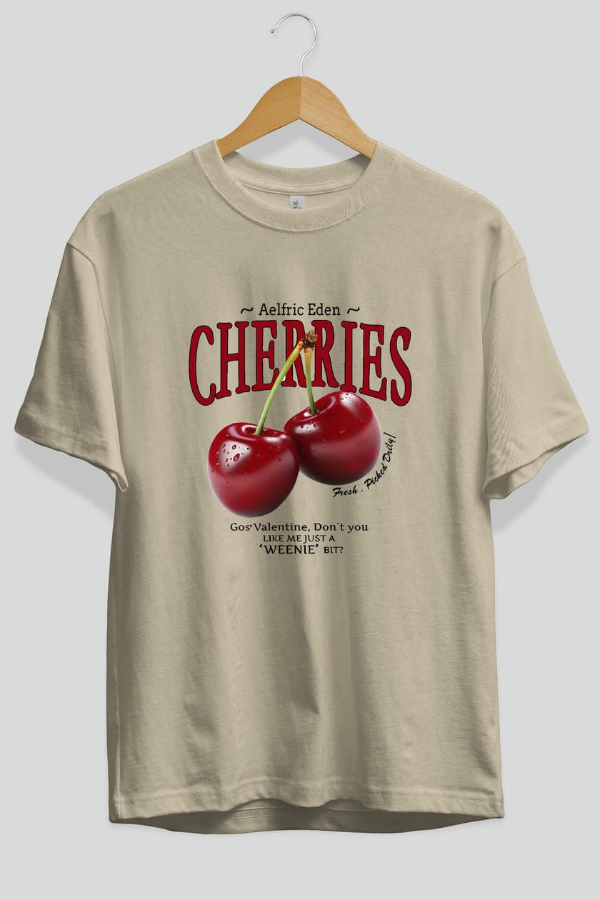 Cherry Cherries Ön Baskılı Oversize t-shirt Erkek Kadın Pamuk Bisiklet Yaka tişort