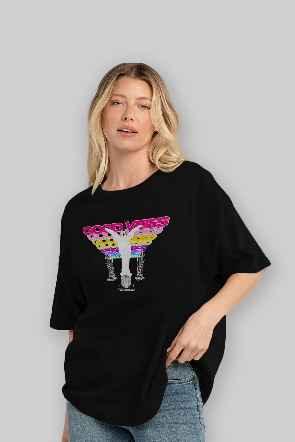 Good Vibes Ön Baskılı Oversize t-shirt Erkek Kadın Unisex
