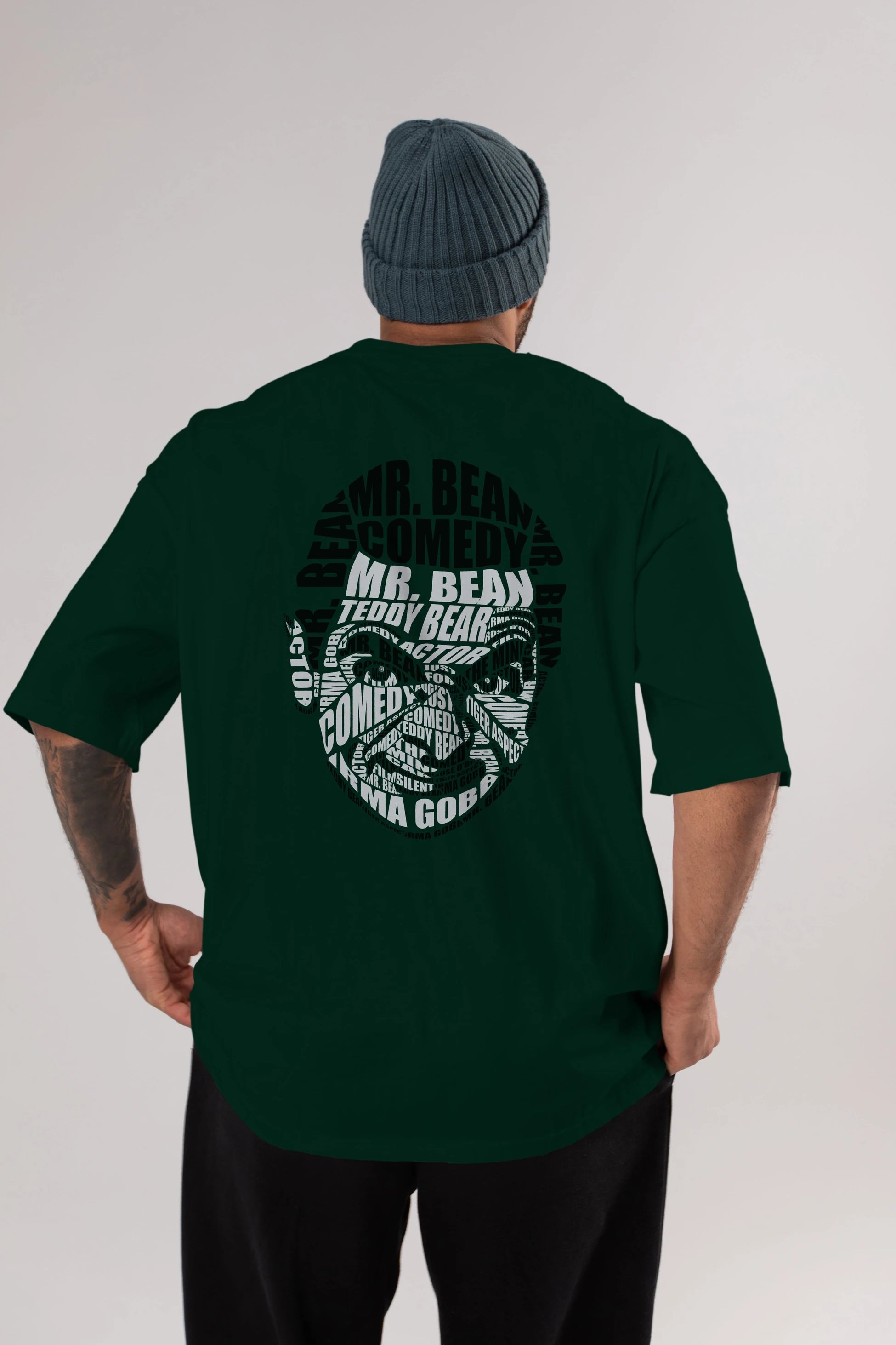 Mr Bean Calligram Arka Baskılı Oversize t-shirt %100 pamuk Erkek Kadın Unisex
