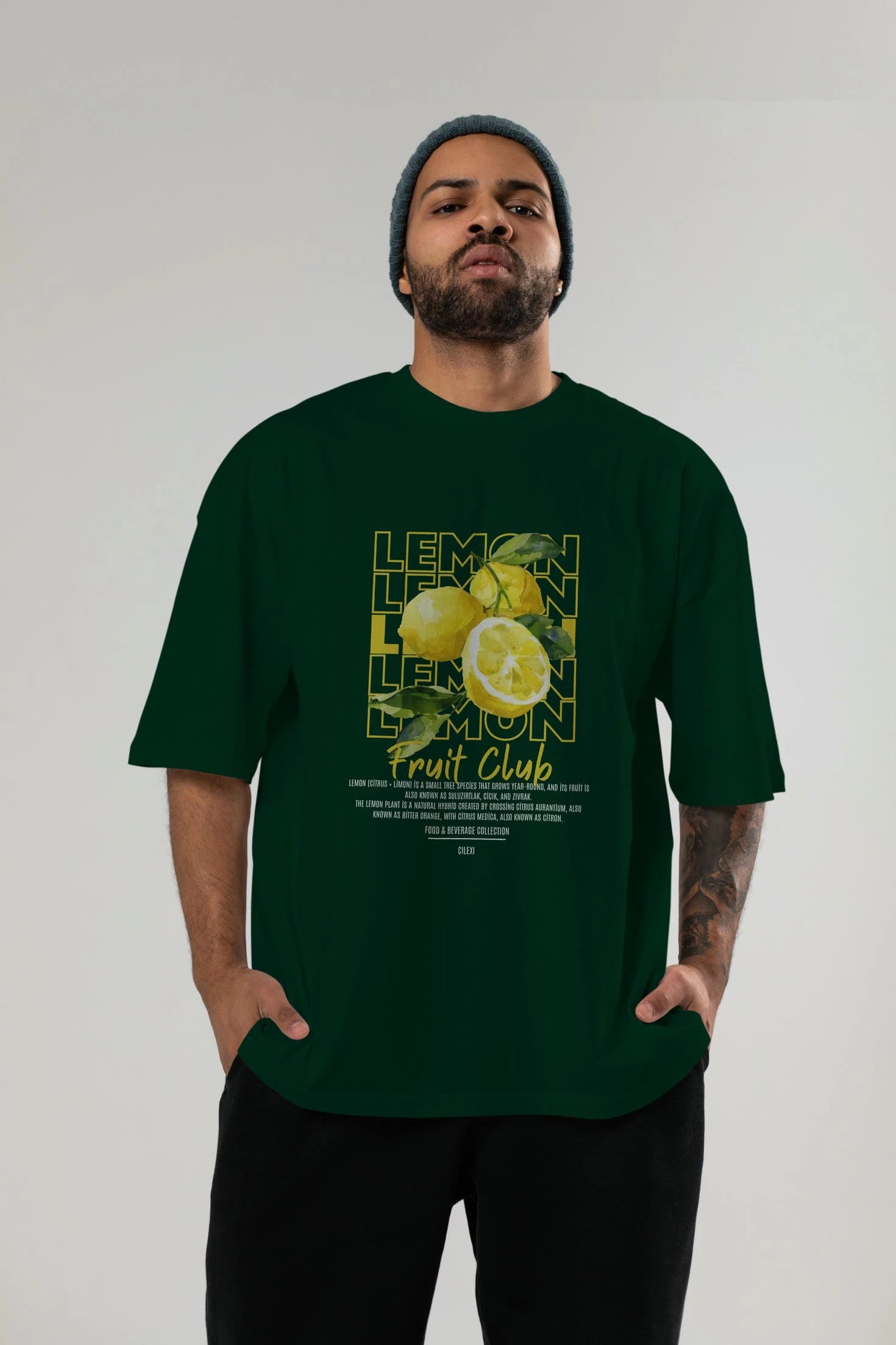 Lemon Ön Baskılı Oversize t-shirt Erkek Kadın Pamuk Bisiklet Yaka tişort